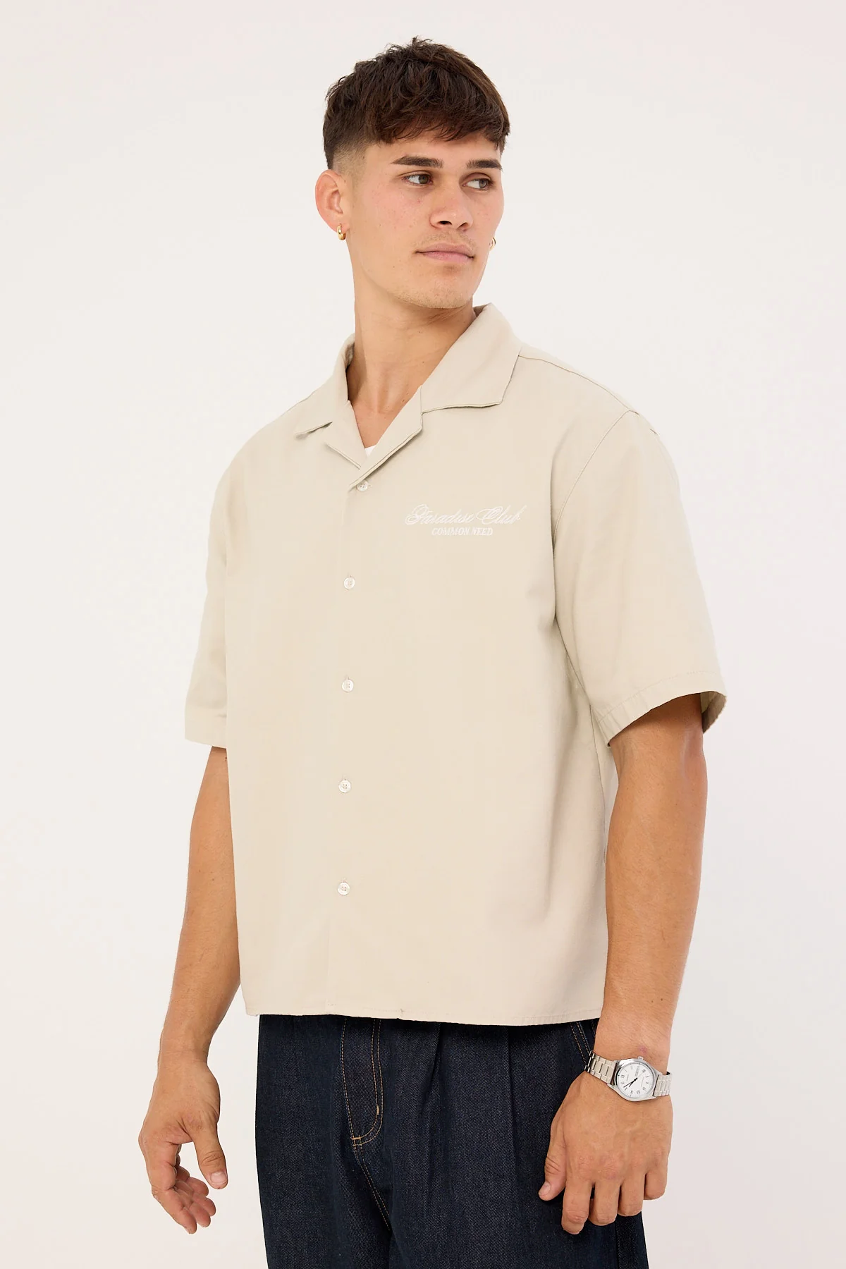 Common Need Divine Boxy Cropped Resort Shirt Dove Grey - Image 5