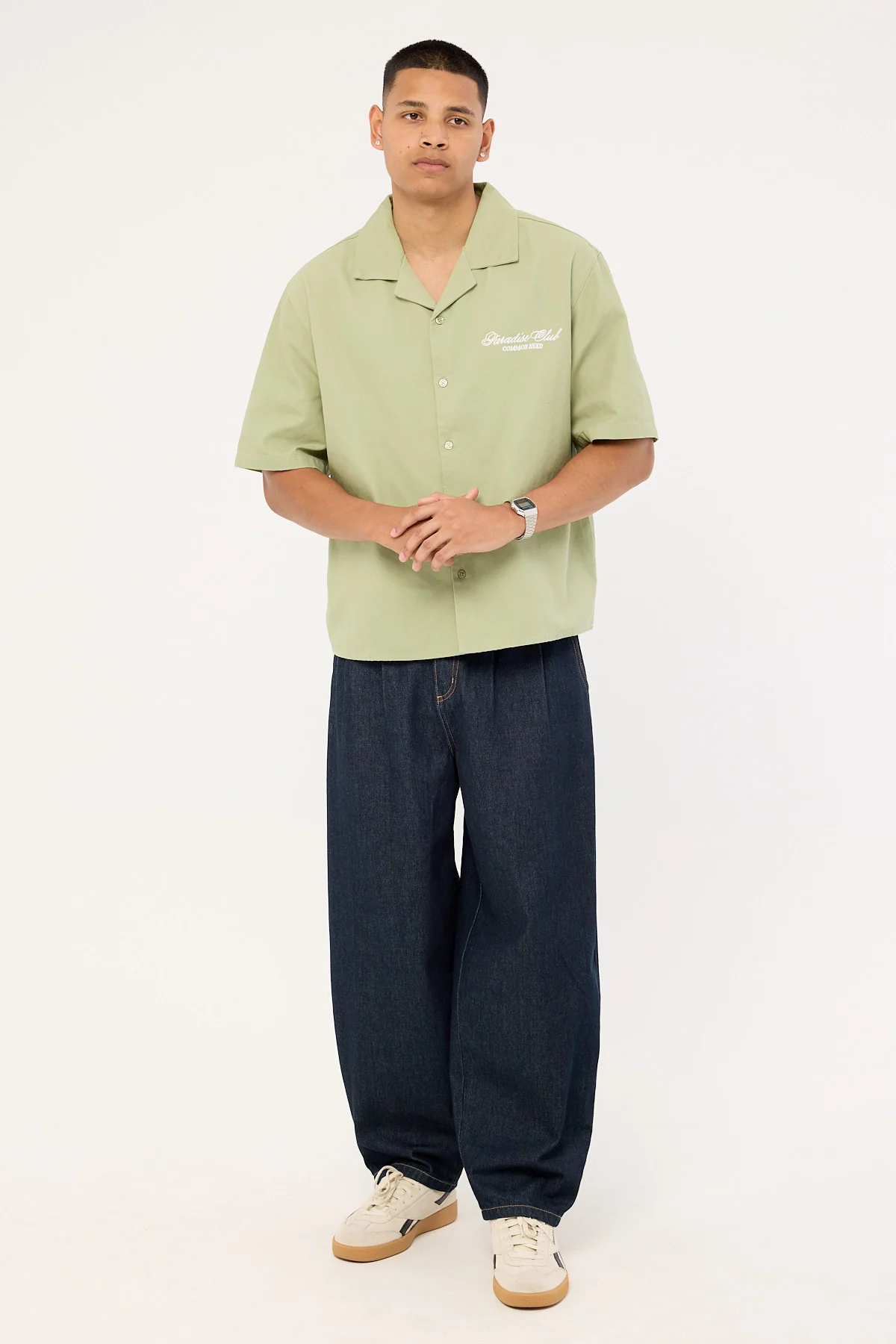 Common Need Divine Boxy Cropped Resort Shirt Sage - Image 2