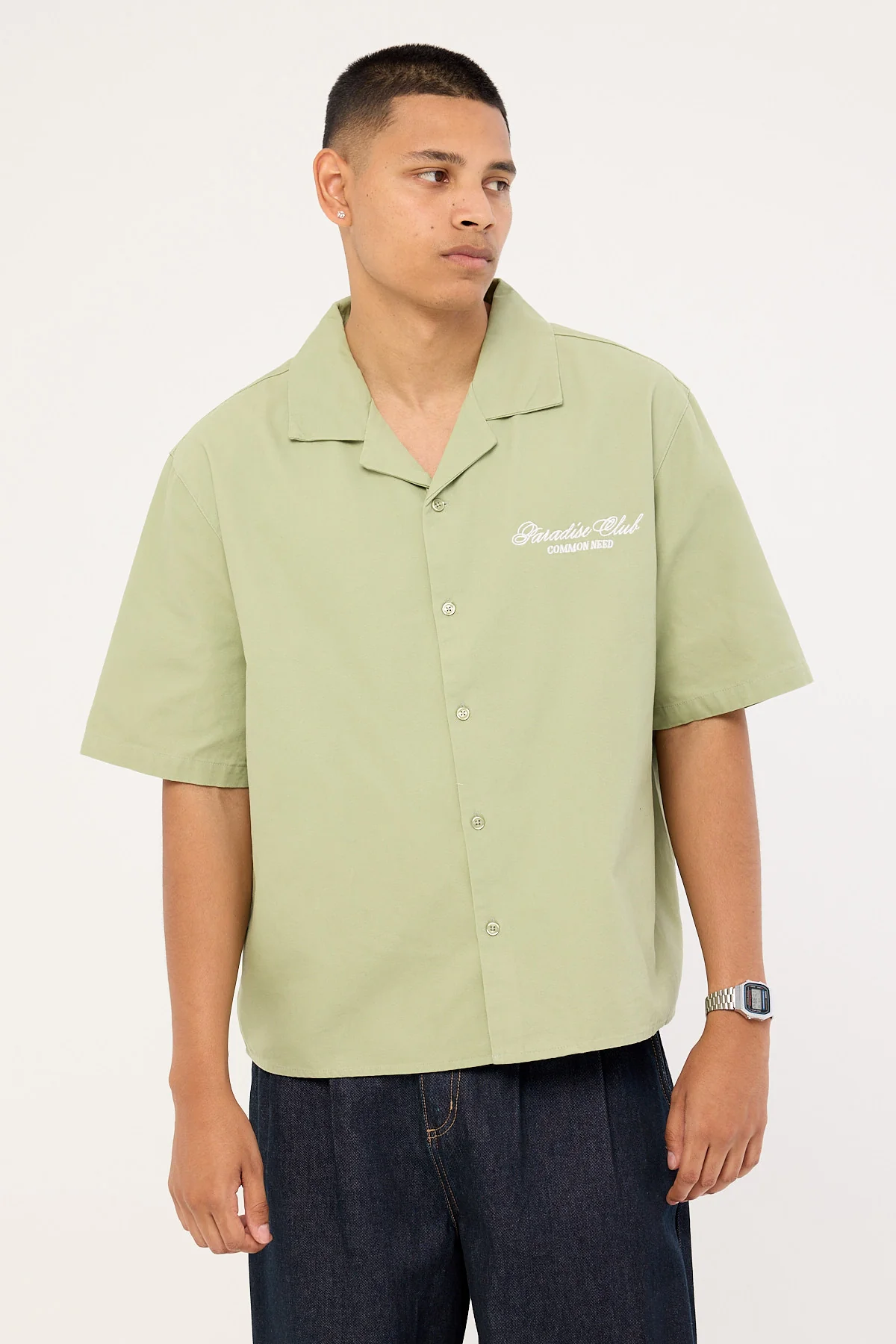 Common Need Divine Boxy Cropped Resort Shirt Sage - Image 3
