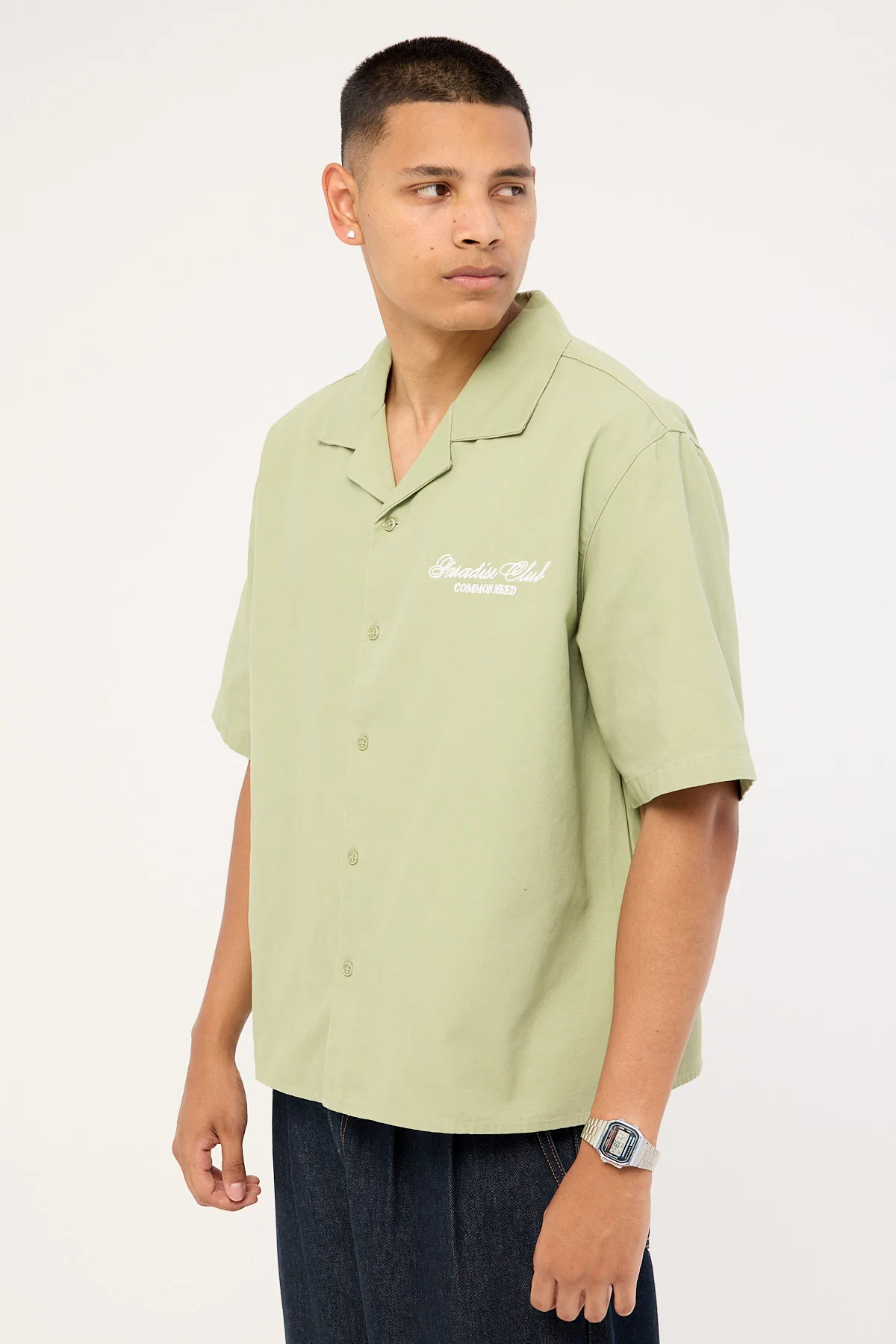 Common Need Divine Boxy Cropped Resort Shirt Sage - Image 5