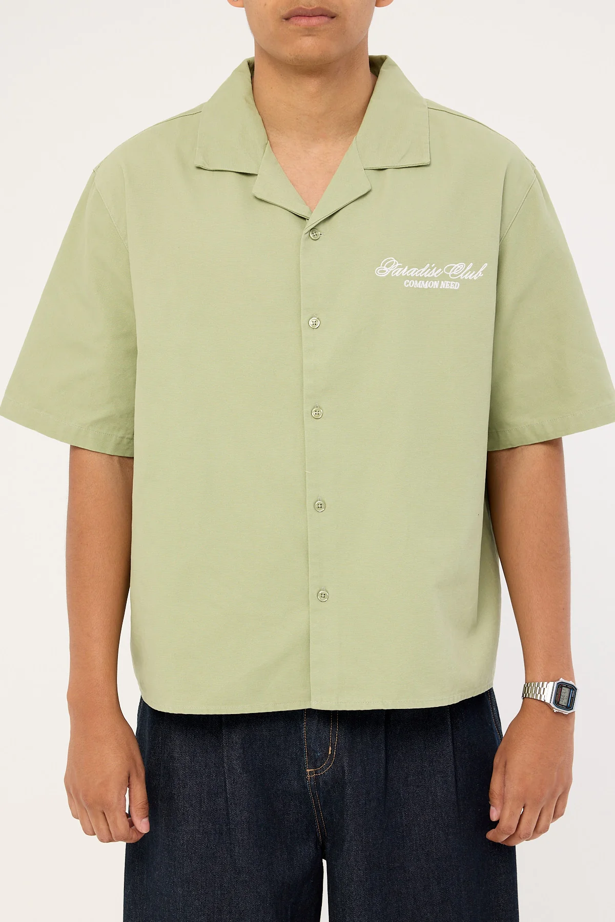 Common Need Divine Boxy Cropped Resort Shirt Sage - Image 8