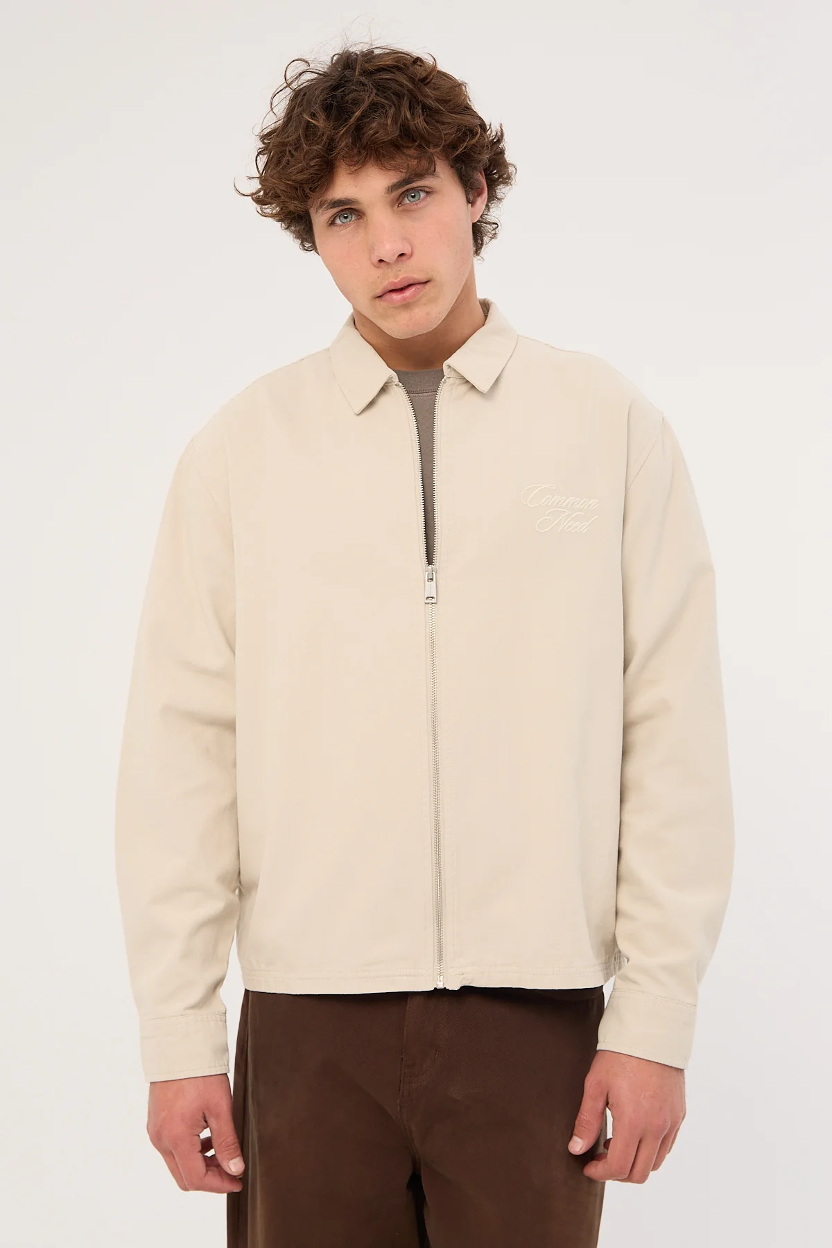 Common Need Dustin Boxy Zip Through Overshirt Washed Stone - Image 4