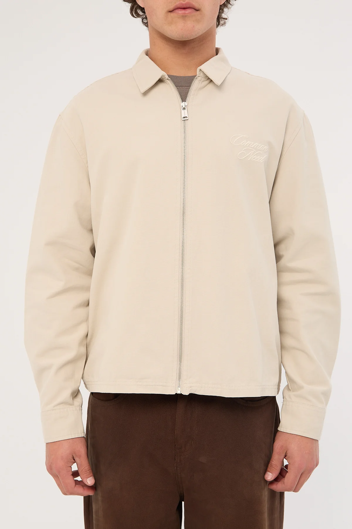 Common Need Dustin Boxy Zip Through Overshirt Washed Stone - Image 9