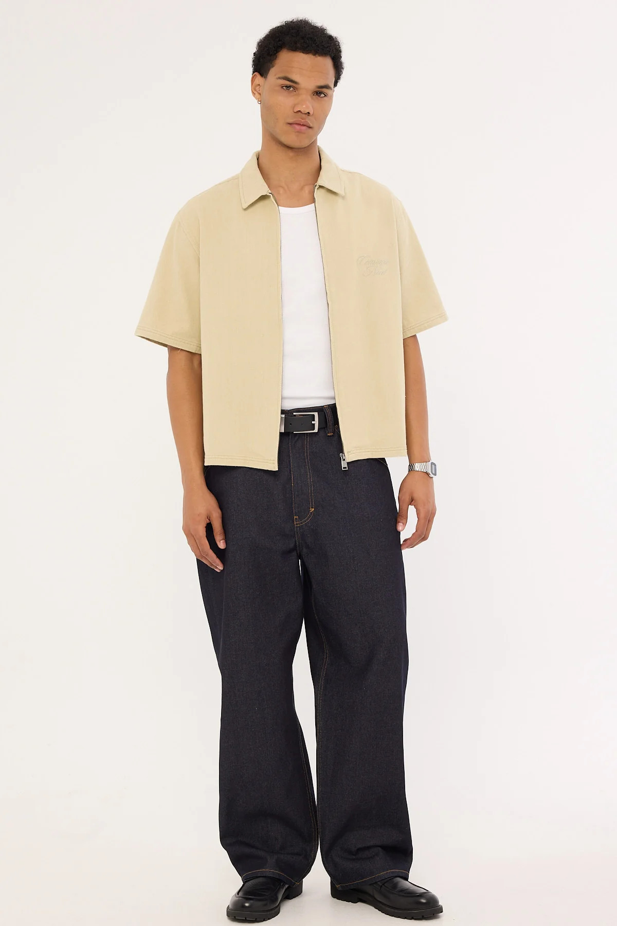 Common Need Dustin Zip Boxy Cropped Shirt Biscuit - Image 3