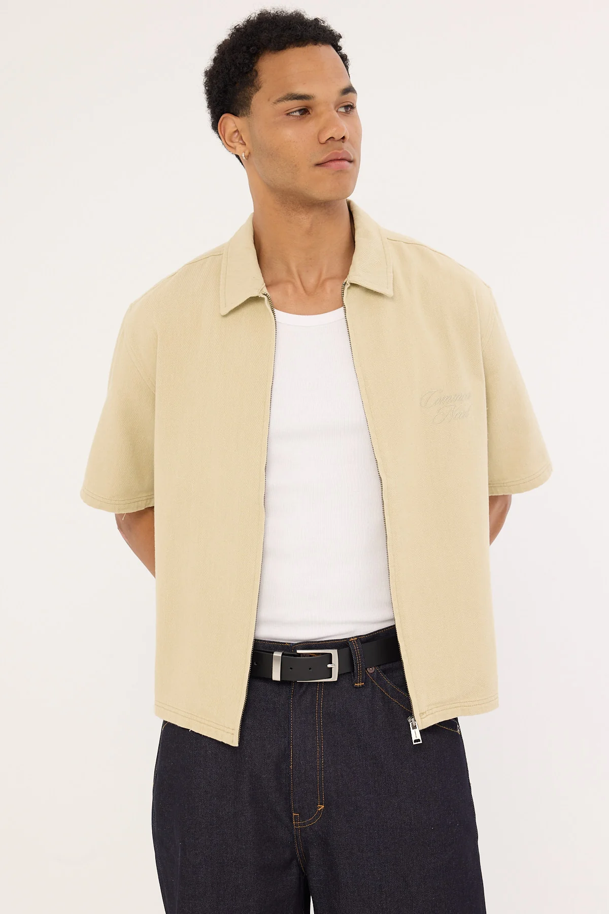 Common Need Dustin Zip Boxy Cropped Shirt Biscuit - Image 4