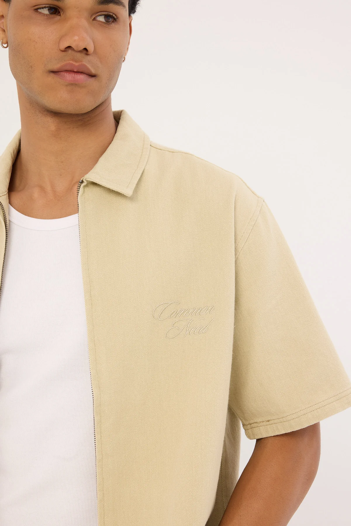 Common Need Dustin Zip Boxy Cropped Shirt Biscuit - Image 5