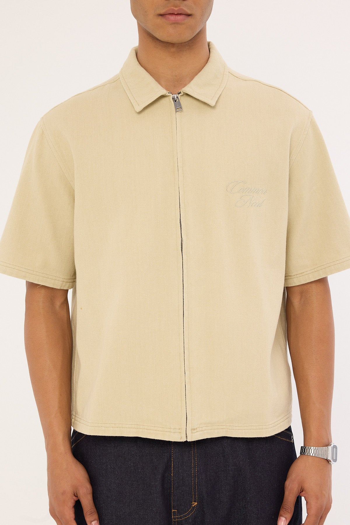Common Need Dustin Zip Boxy Cropped Shirt Biscuit - Image 9