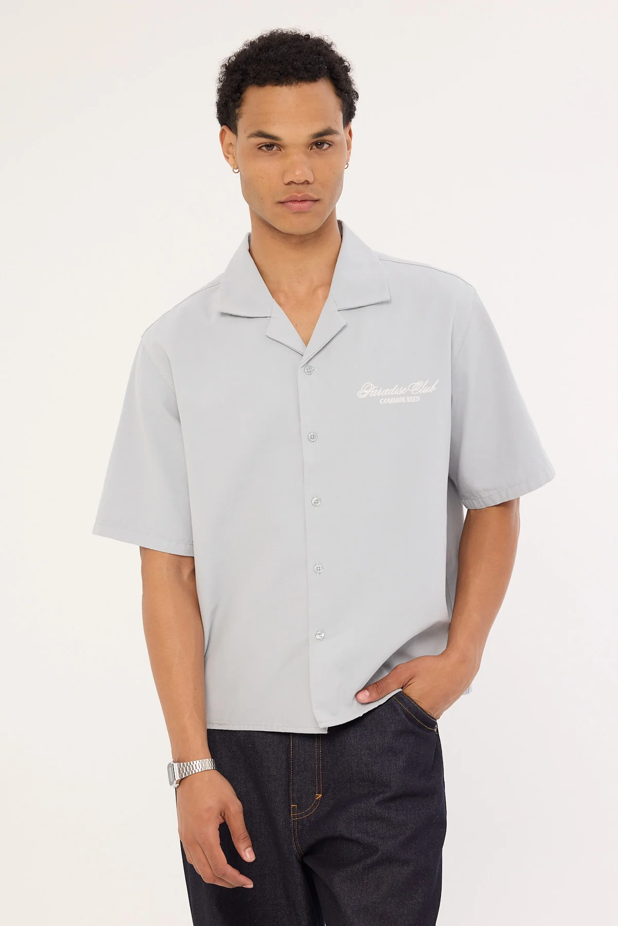 Common Need Elysian Boxy Cropped Resort Shirt Light Blue
