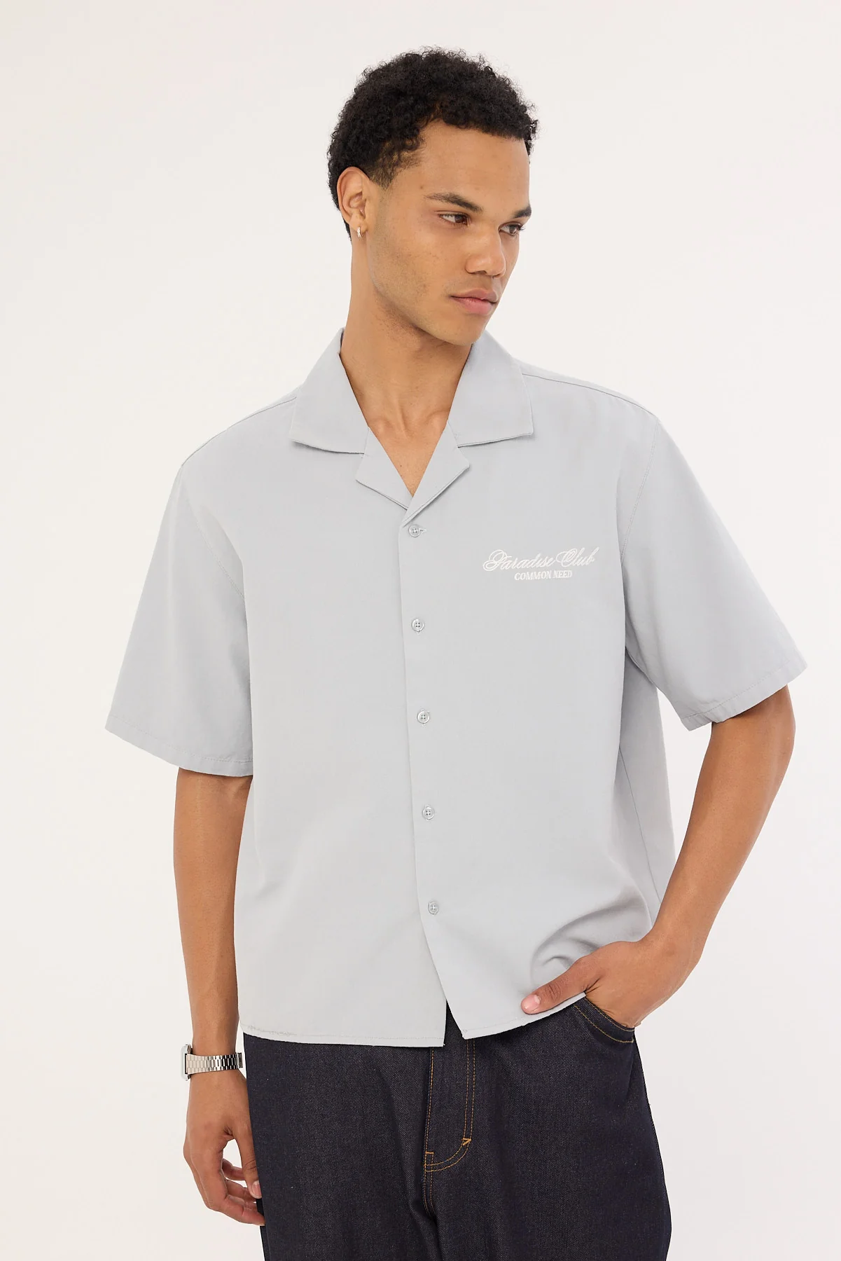 Common Need Elysian Boxy Cropped Resort Shirt Light Blue - Image 5
