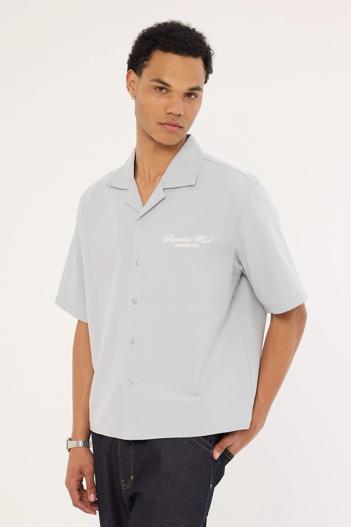 Common Need Elysian Boxy Cropped Resort Shirt Light Blue - Image 6