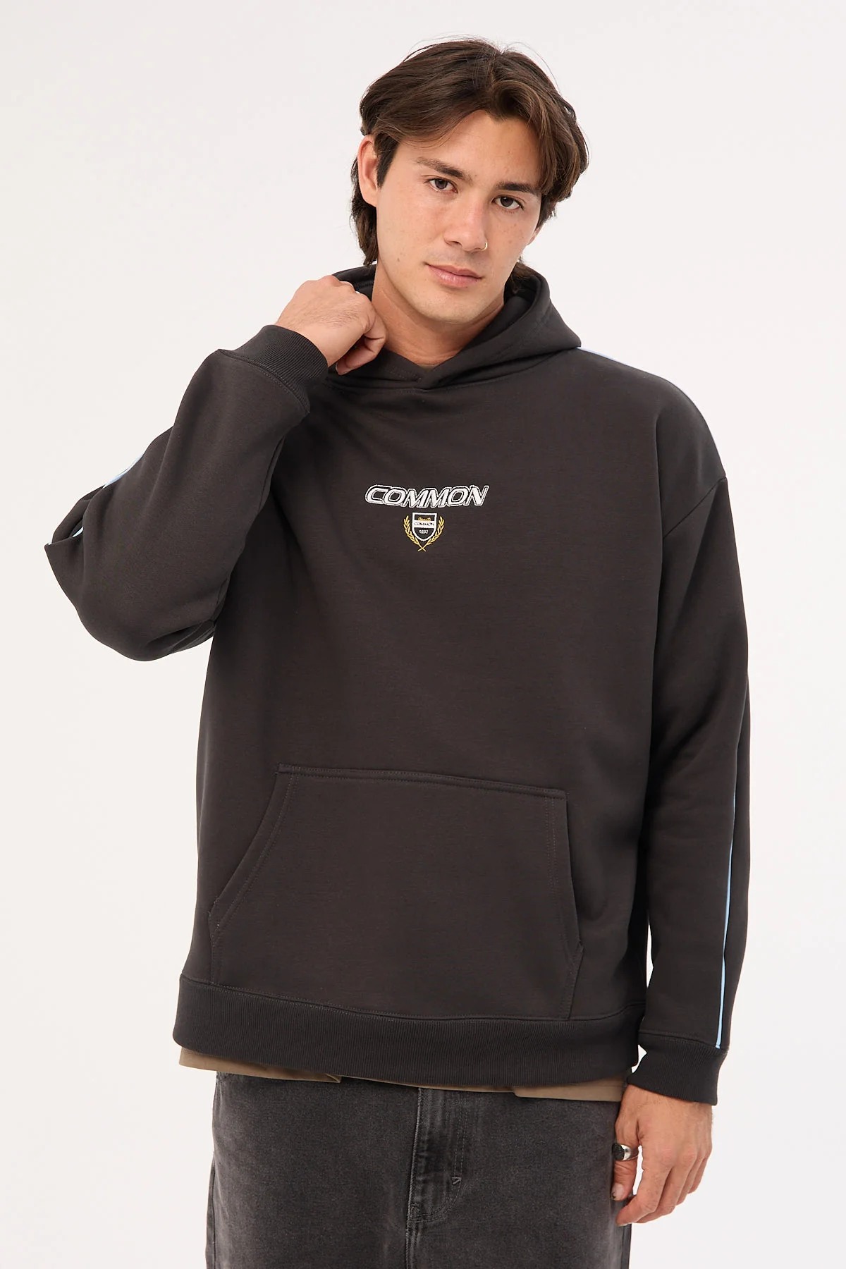 Common Need Emblem Boxy Hoodie Black - Image 3