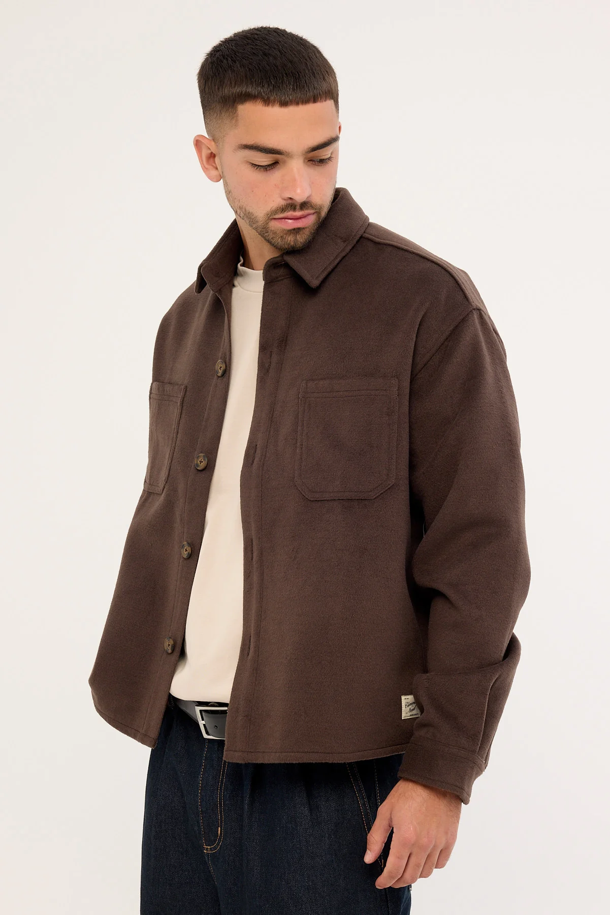Common Need Emerson Cropped Heavyweight Overshirt Fudge Brown - Image 4