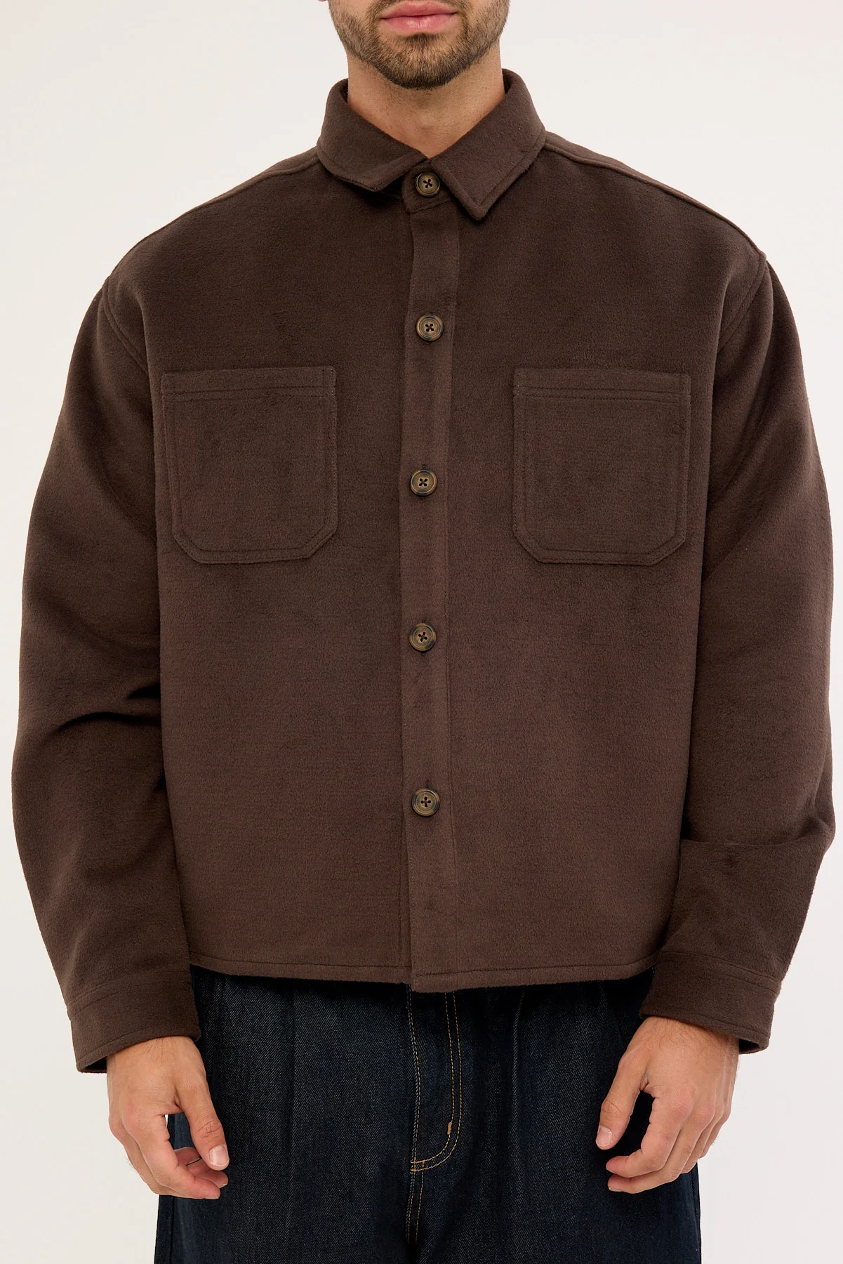 Common Need Emerson Cropped Heavyweight Overshirt Fudge Brown - Image 6