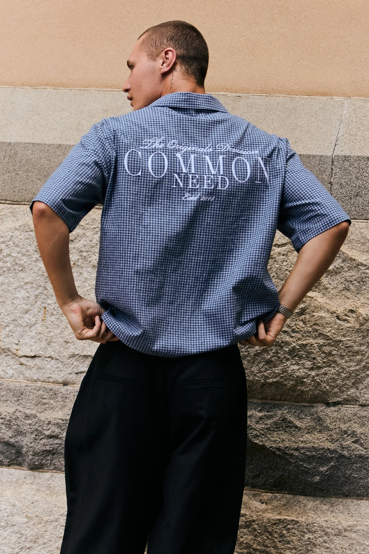 Common Need Flintmore Boxy Cropped Resort Shirt Blue Check