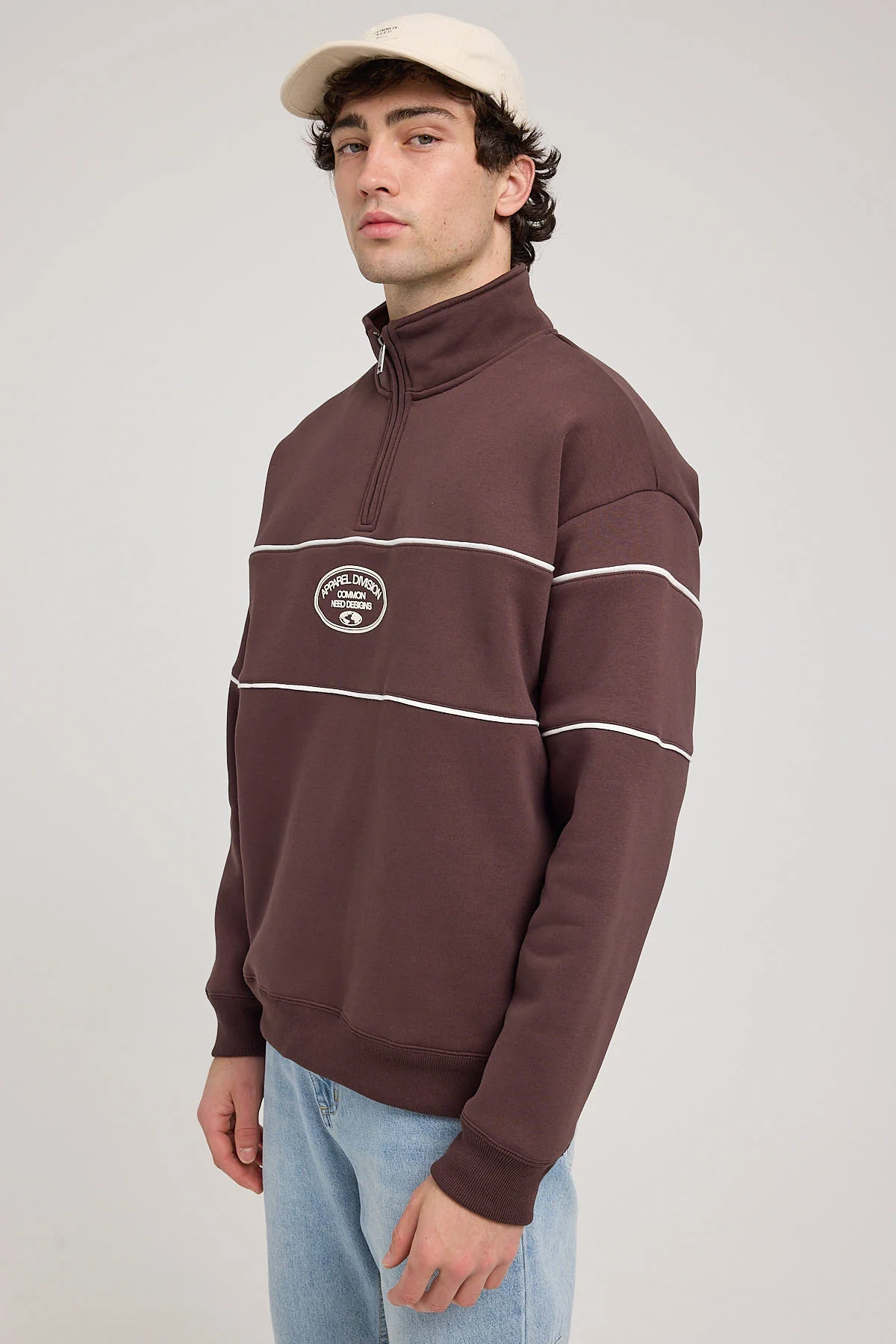 Common Need Form Quarter Zip Sweater Dark Brown - Image 3