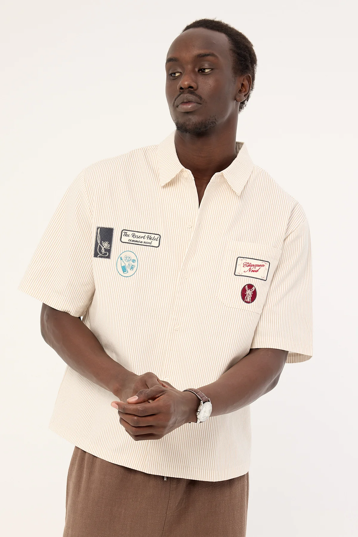 Common Need Getaway Boxy Cropped Shirt White/Tan Stripe