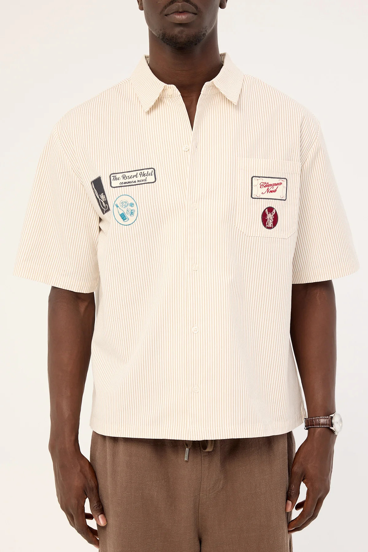 Common Need Getaway Boxy Cropped Shirt White/Tan Stripe - Image 6