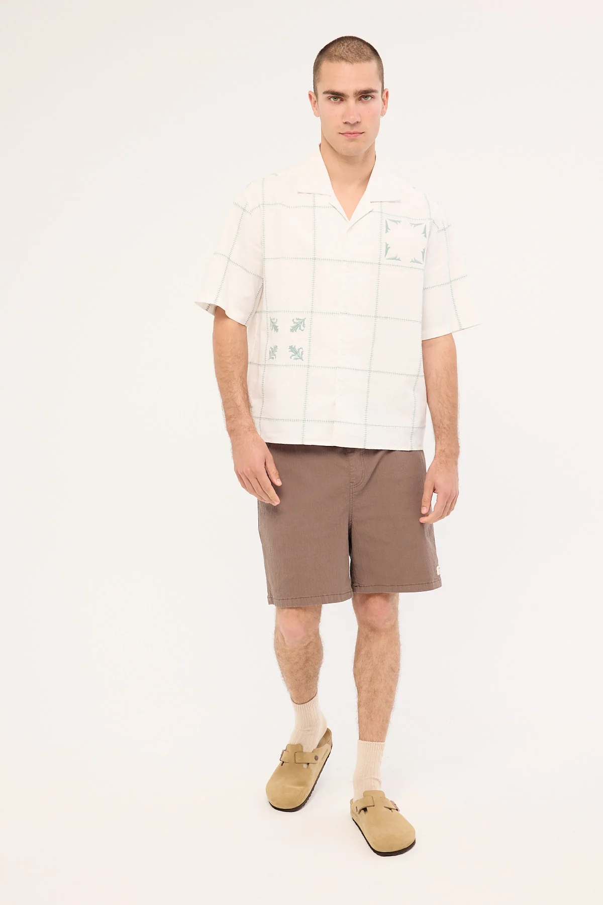 Common Need Grid Boxy Cropped Resort Shirt Off White - Image 2
