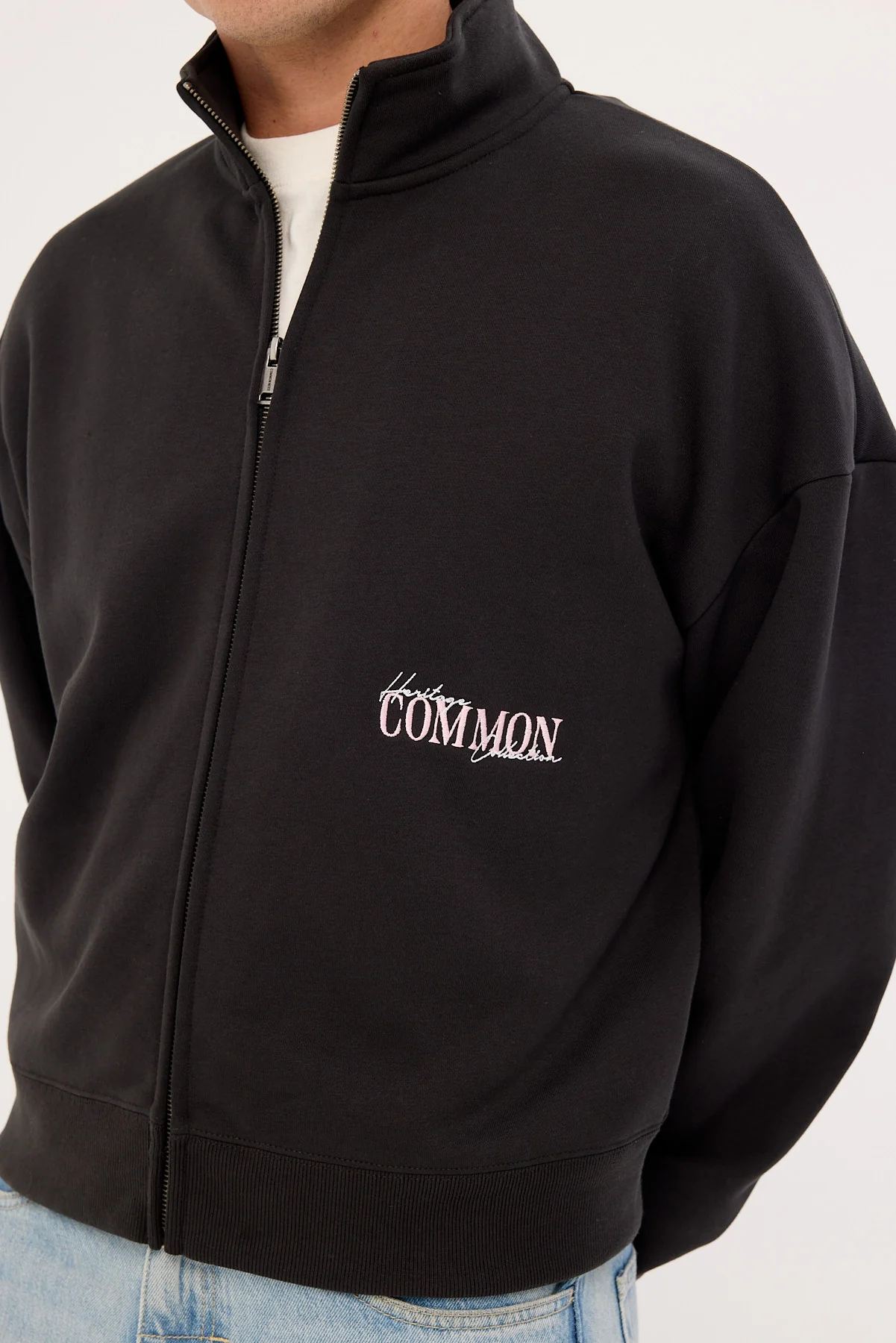 Common Need Holloway Full Zip Crop Sweater Off Black - Image 3