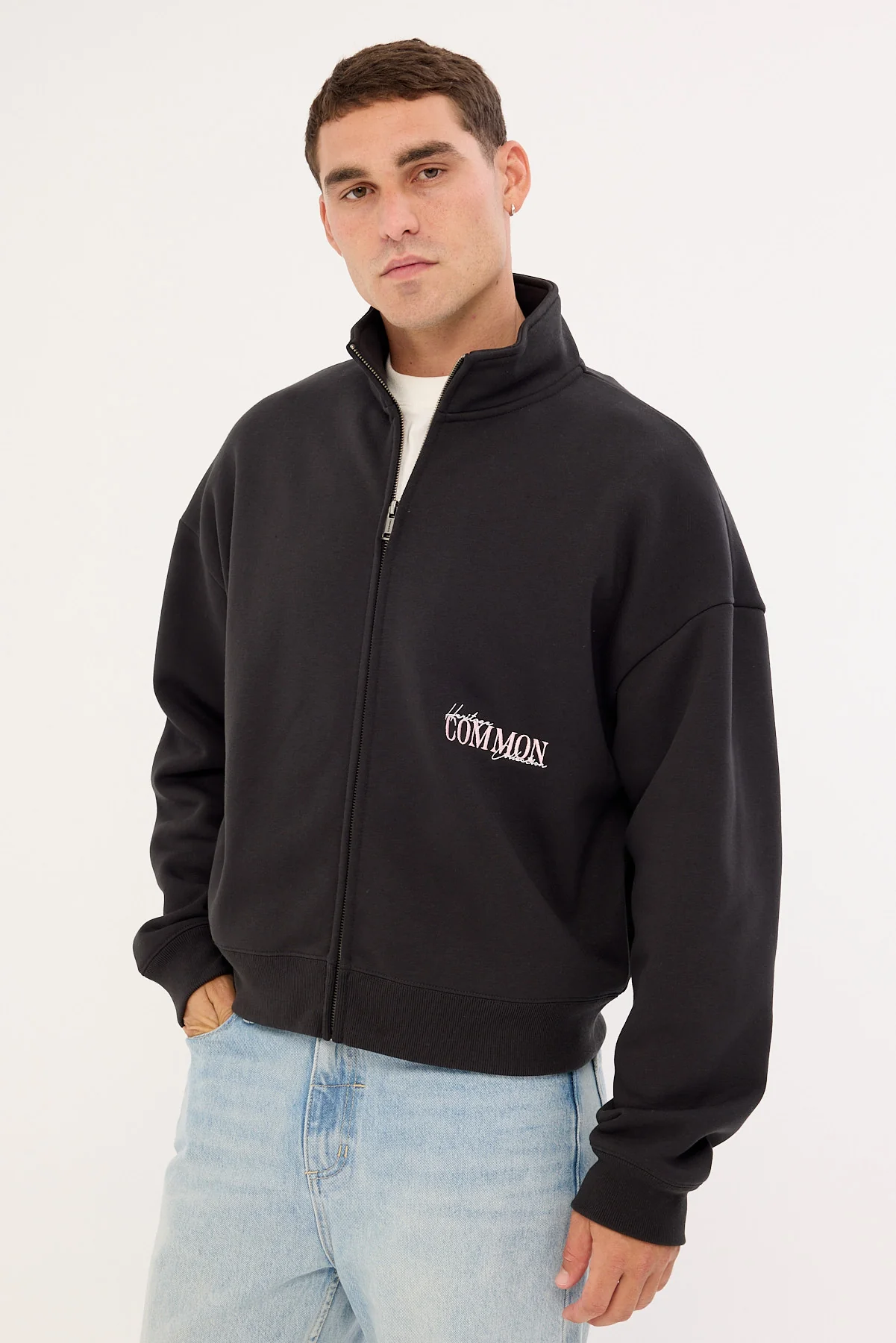 Common Need Holloway Full Zip Crop Sweater Off Black - Image 4
