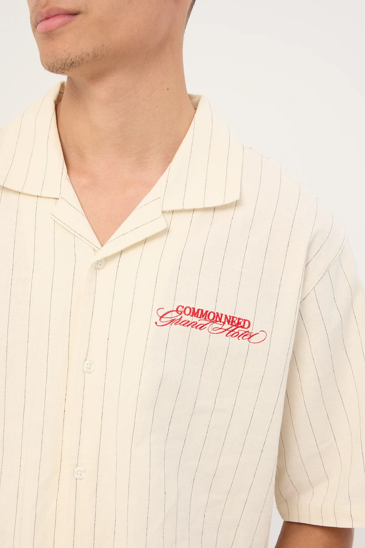 Common Need Hotel Boxy Cropped Resort Shirt White Pinstripe - Image 5