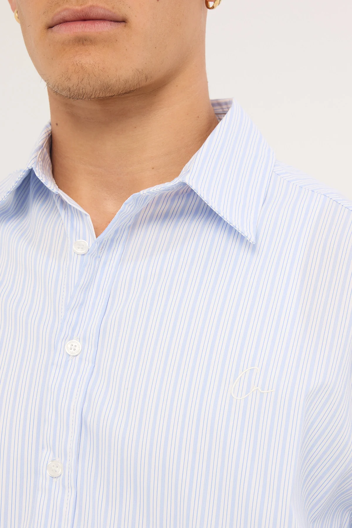 Common Need Initial Long Sleeve Shirt Blue Stripe - Image 3