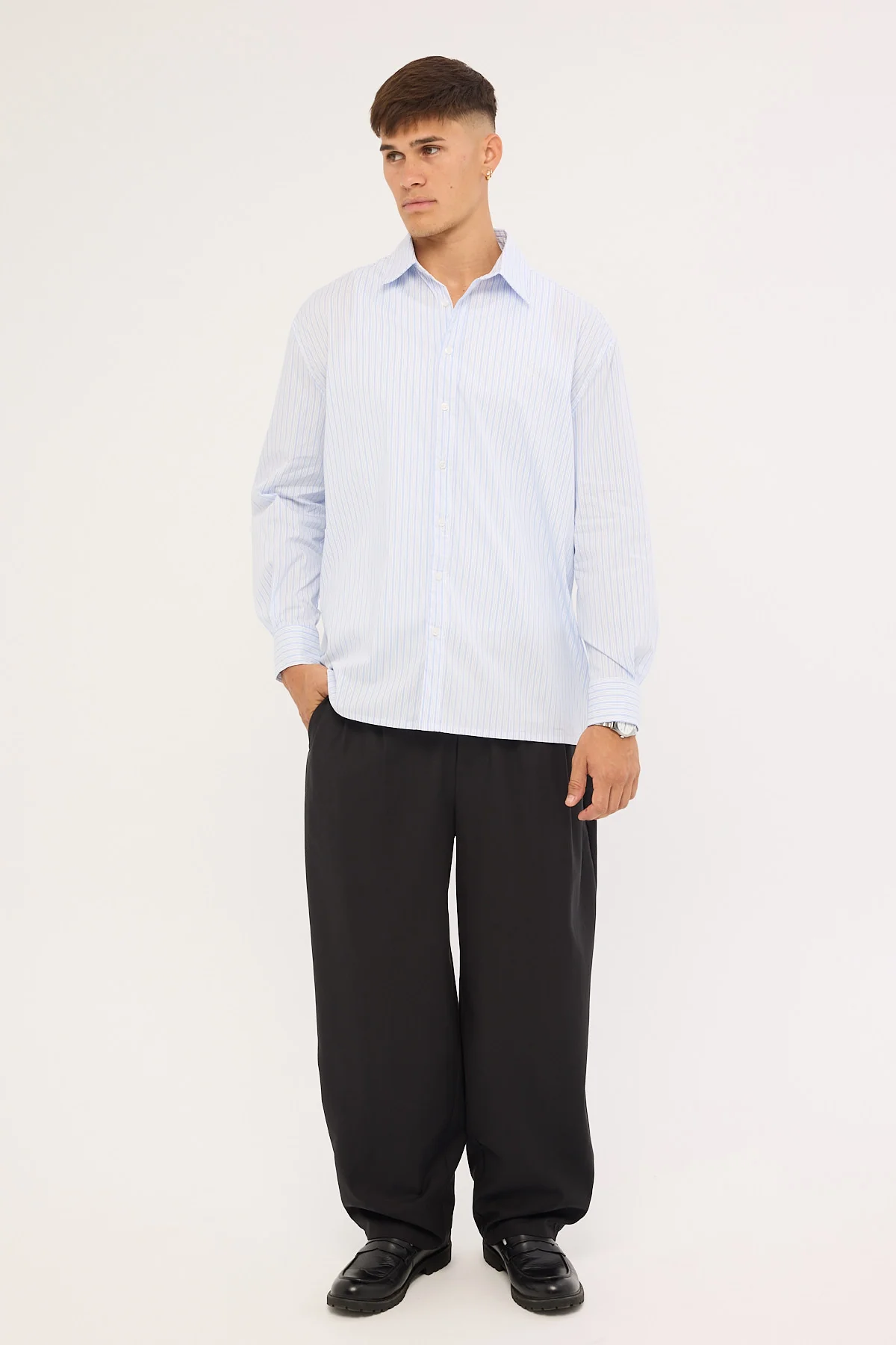 Common Need Initial Long Sleeve Shirt Blue Stripe - Image 4
