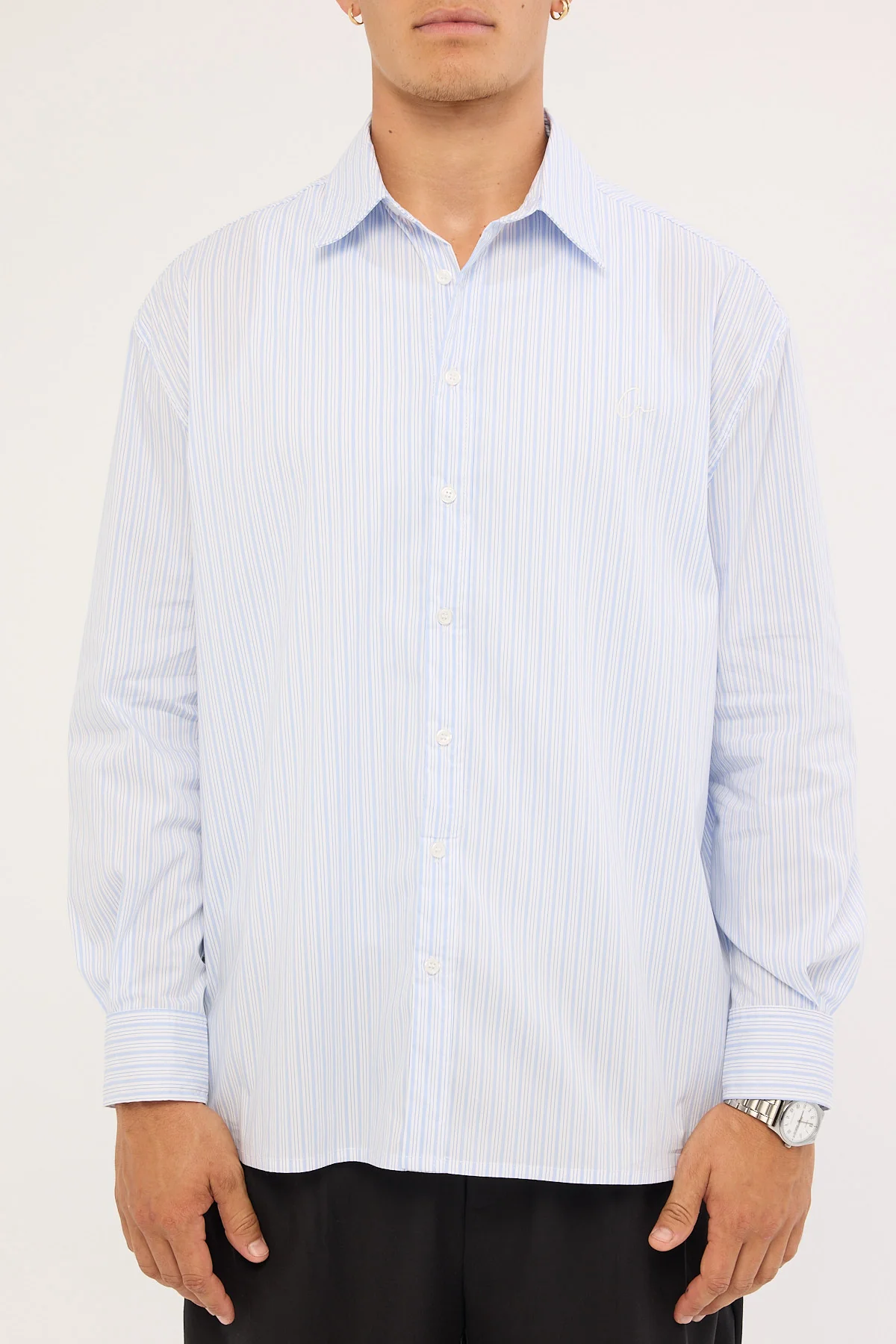 Common Need Initial Long Sleeve Shirt Blue Stripe - Image 6