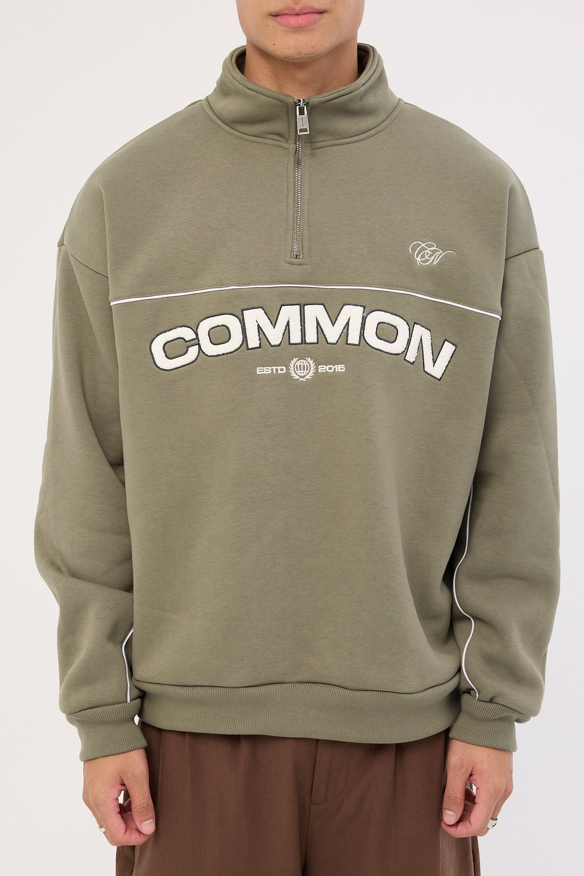 Common Need Intermission Quarter Zip Sweater Olive Green - Image 10
