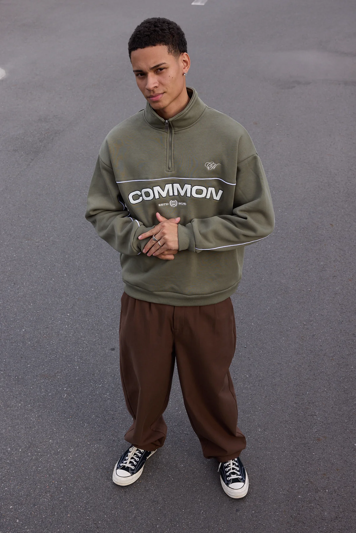 Common Need Intermission Quarter Zip Sweater Olive Green - Image 2