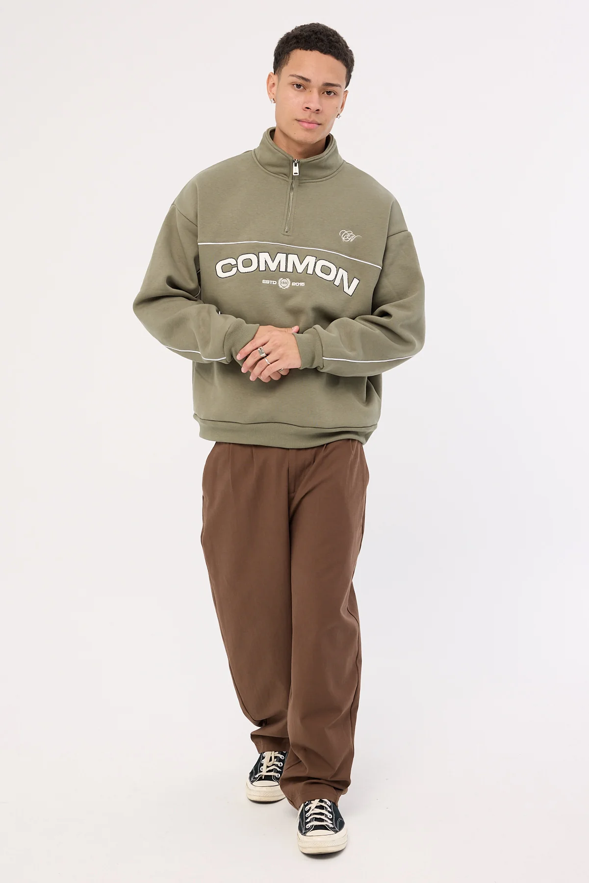 Common Need Intermission Quarter Zip Sweater Olive Green - Image 3