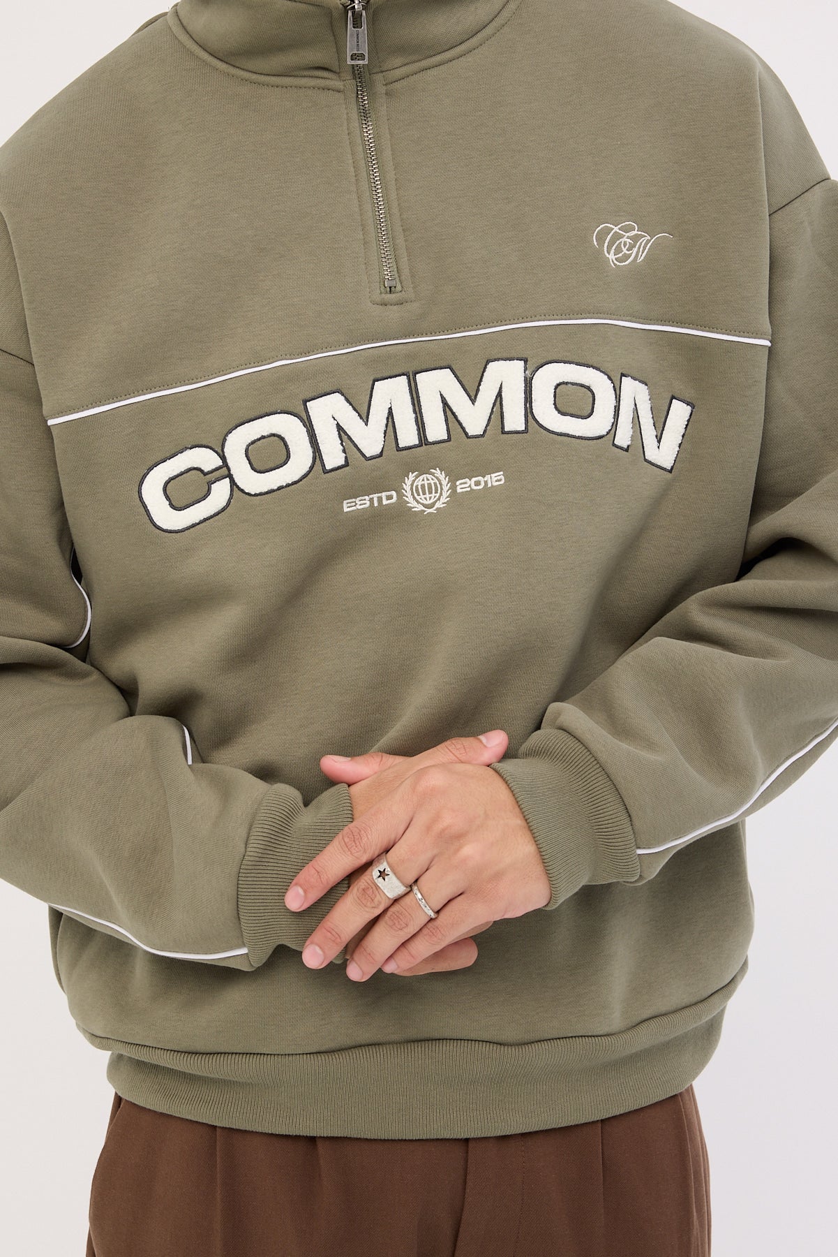 Common Need Intermission Quarter Zip Sweater Olive Green - Image 5