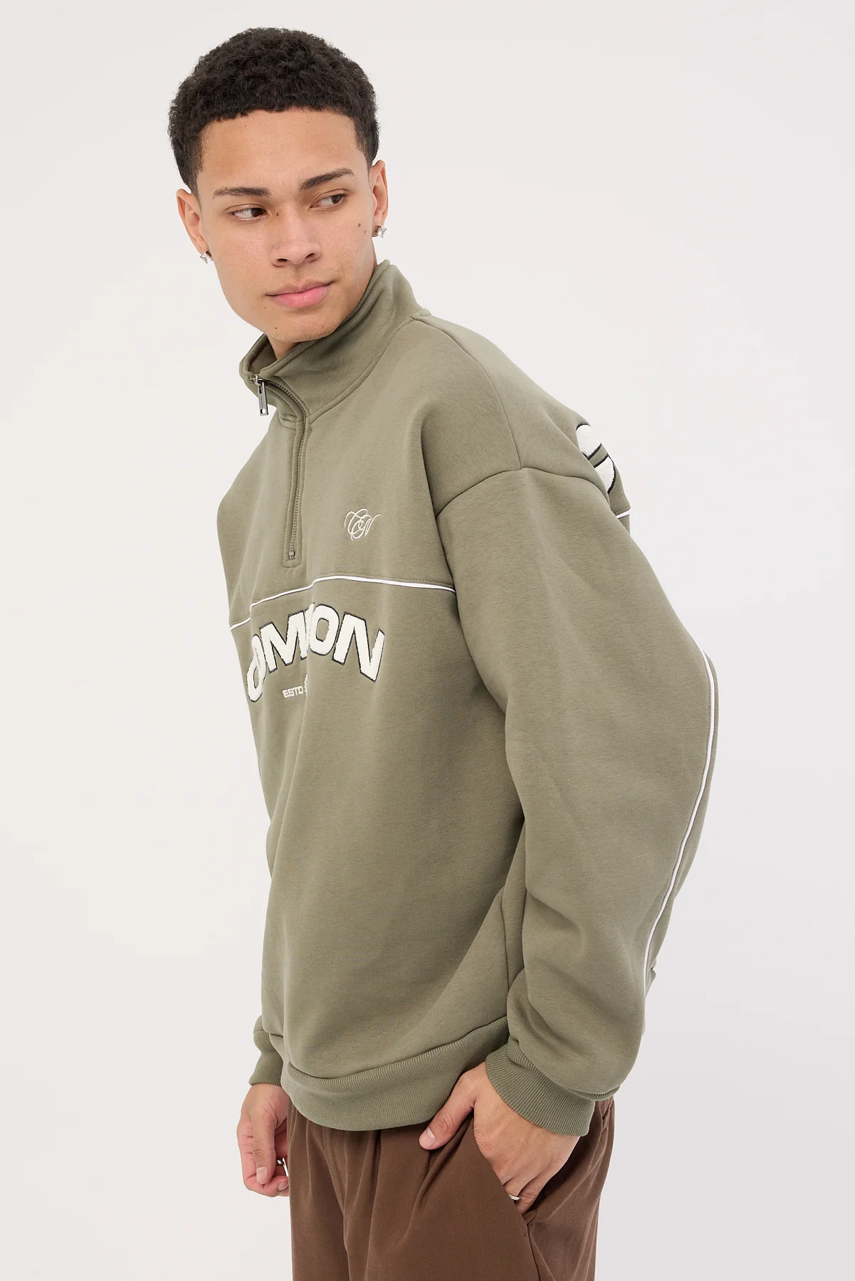Common Need Intermission Quarter Zip Sweater Olive Green - Image 6