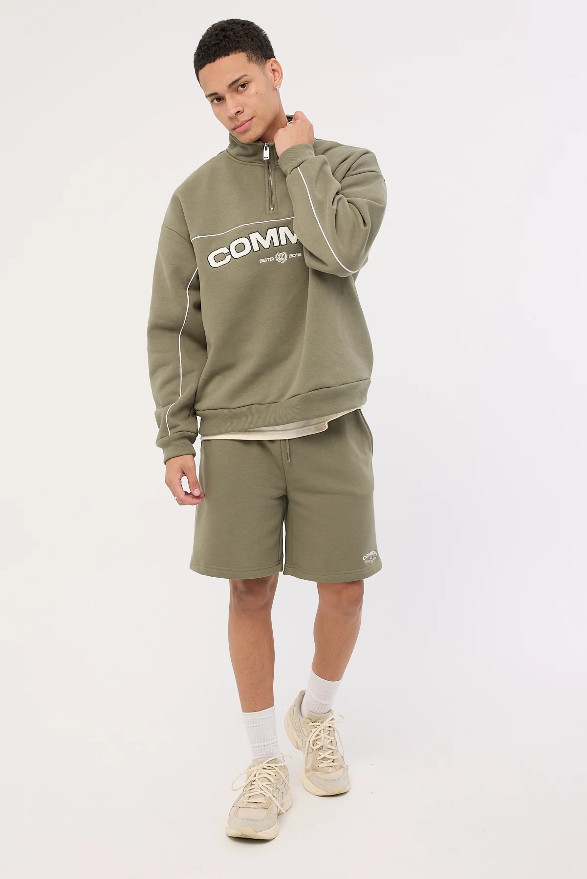 Common Need Intermission Quarter Zip Sweater Olive Green - Image 9