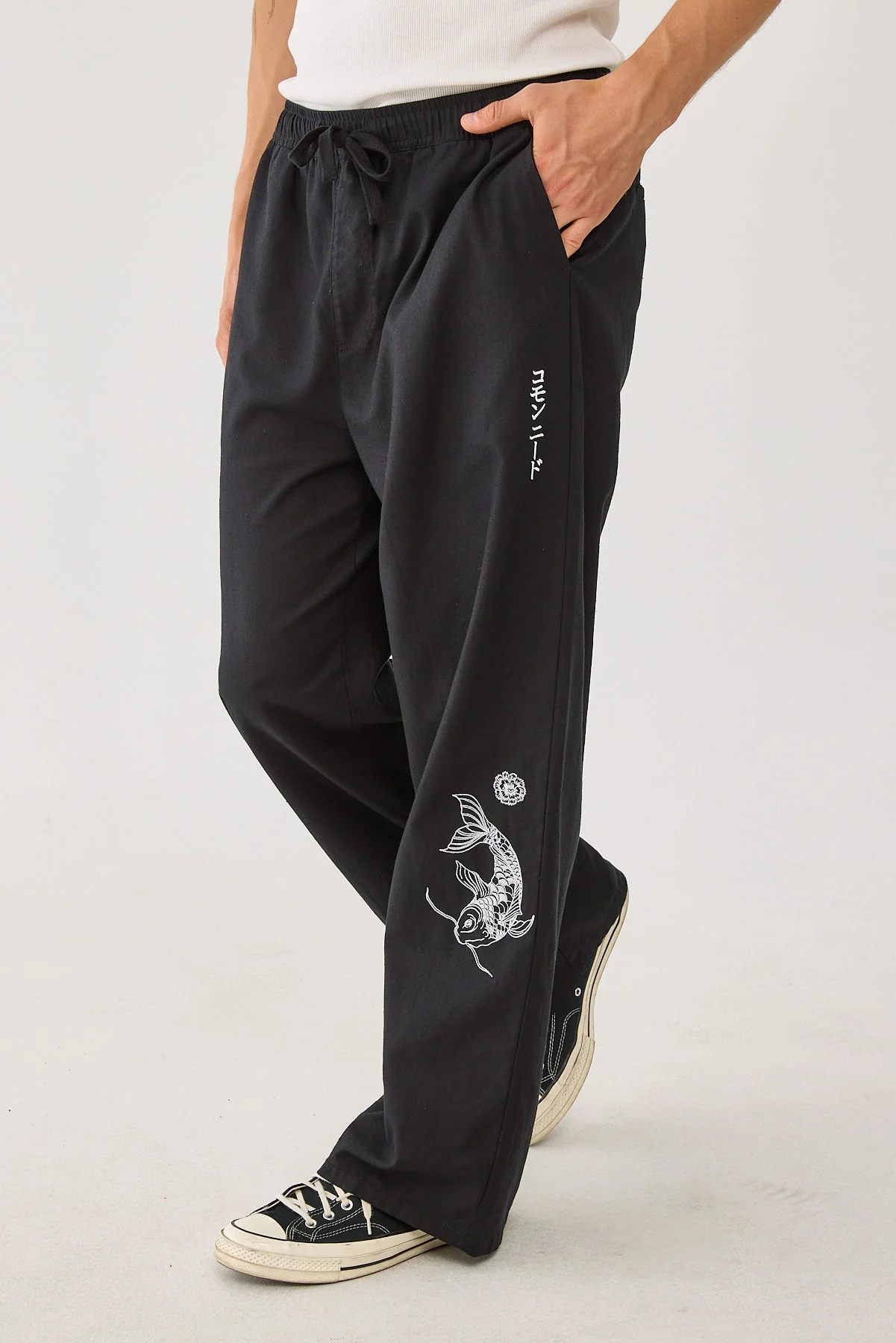 Common Need Koi Fish Baggy Linen Pant Black - Image 4