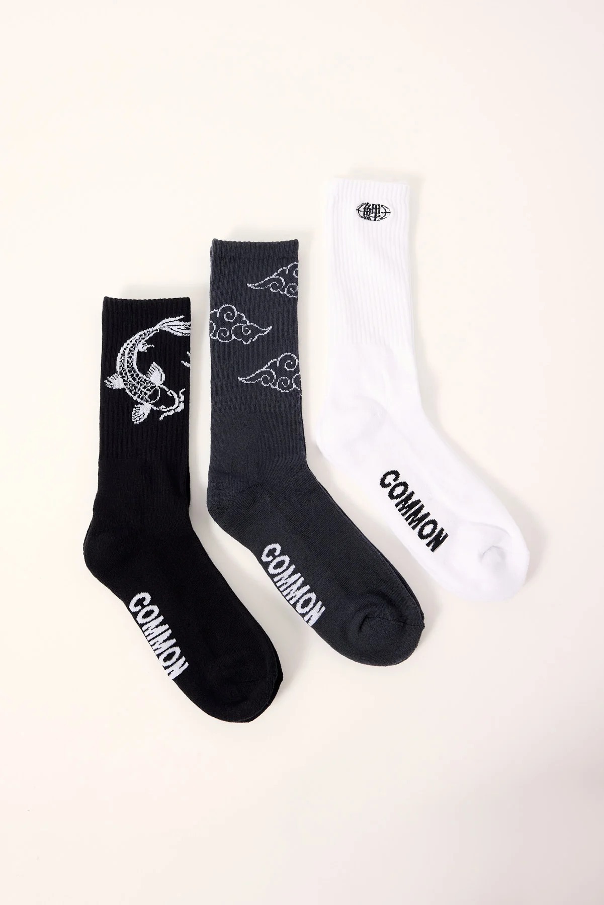 Common Need Koi Fish Sock 3 Pack Black/Dark Grey/White