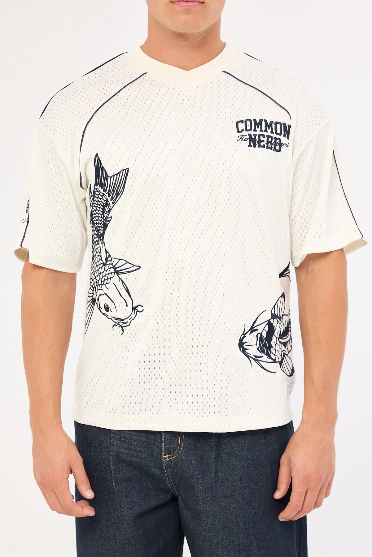 Common Need Koi Fish V-Neck Jersey Off White - Image 7