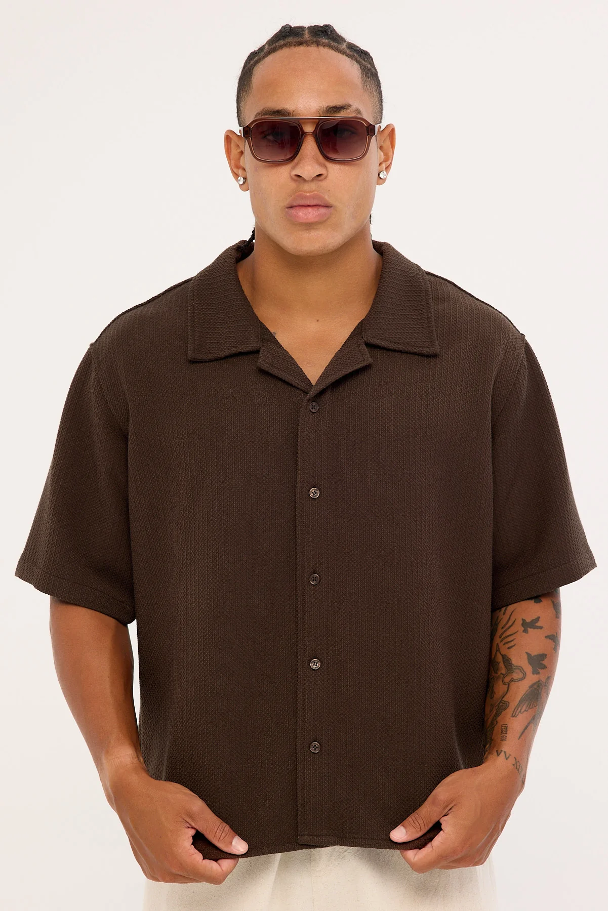 Common Need Lagos Boxy Cropped Resort Shirt Dark Brown