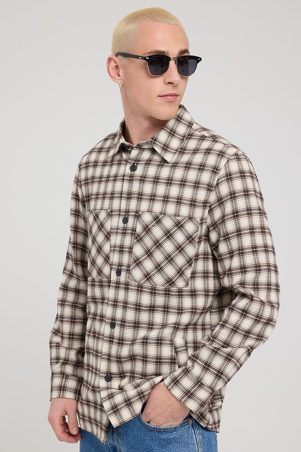 Common Need Lightweight Camden Shirt Tan Check - Image 3