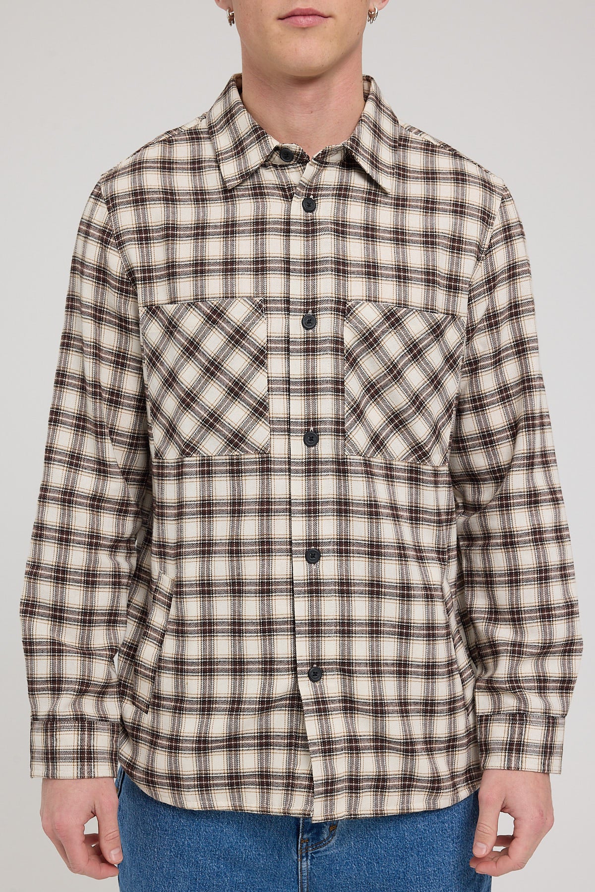 Common Need Lightweight Camden Shirt Tan Check - Image 7