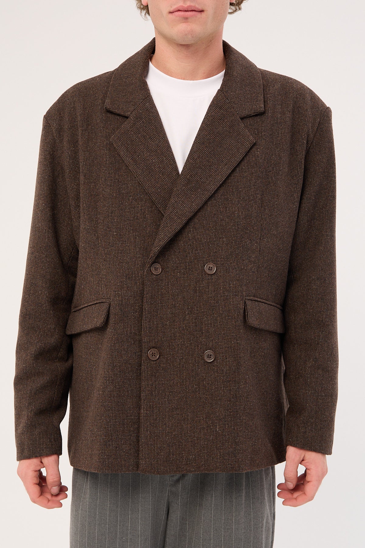 Common Need London Double Breasted Blazer Brown Tweed - Image 10