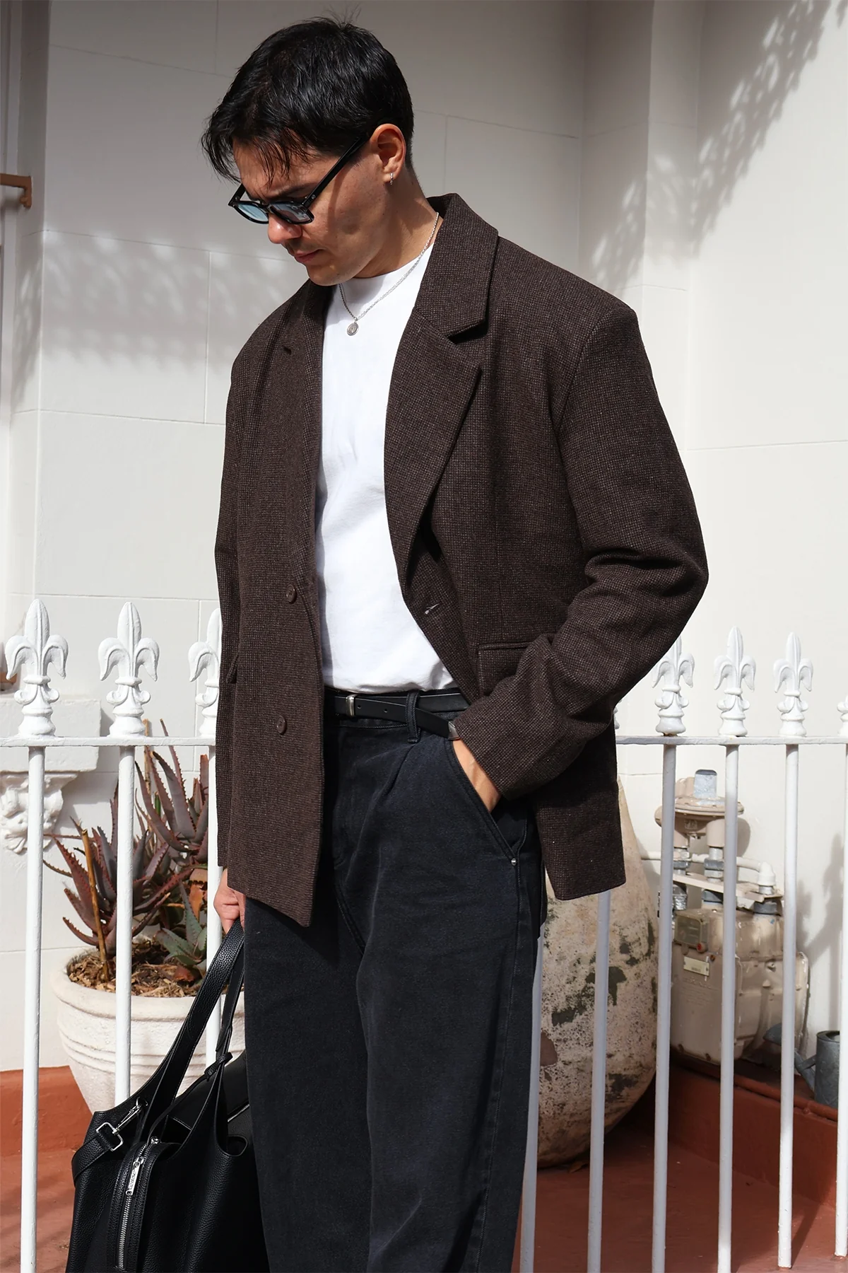 Common Need London Double Breasted Blazer Brown Tweed - Image 4