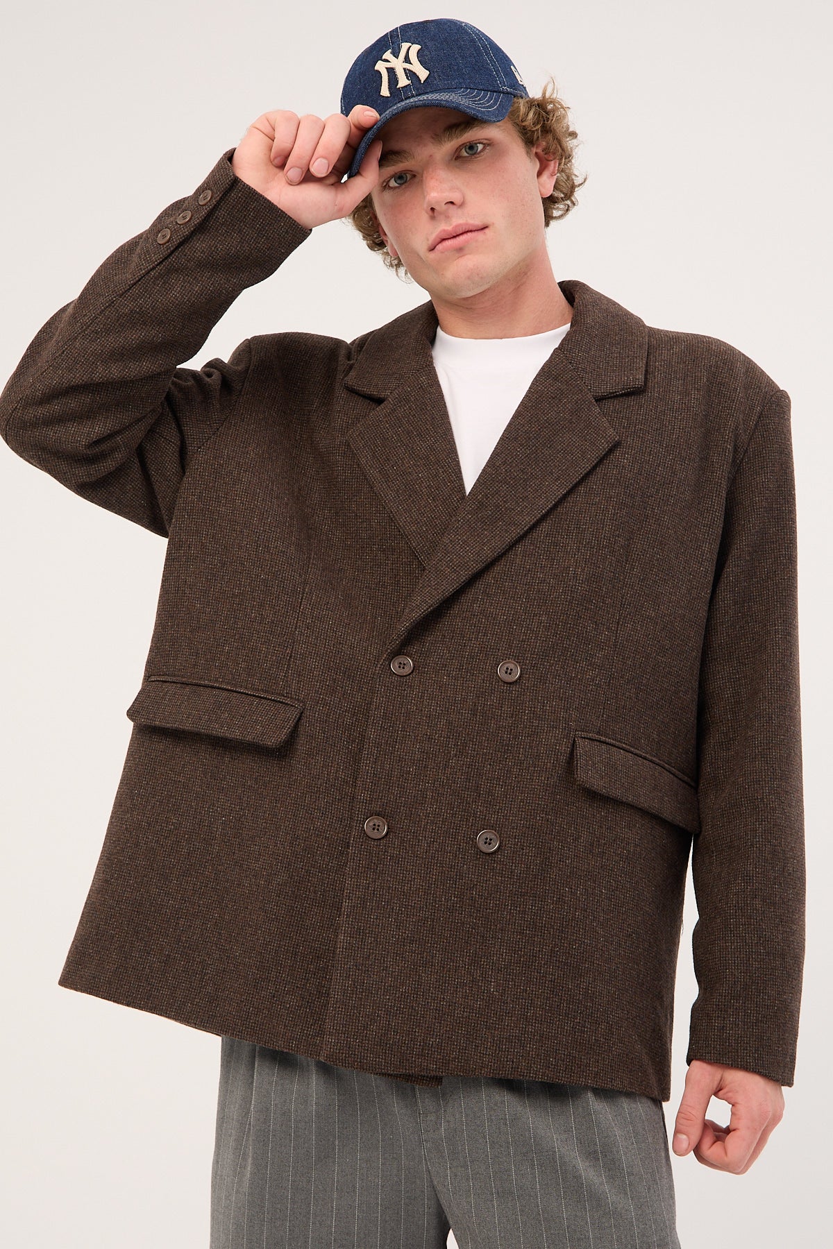 Common Need London Double Breasted Blazer Brown Tweed - Image 6