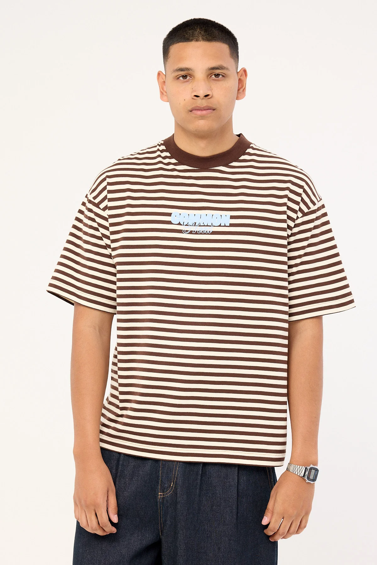 Common Need Motion Easy Tee Brown Stripe - Image 3