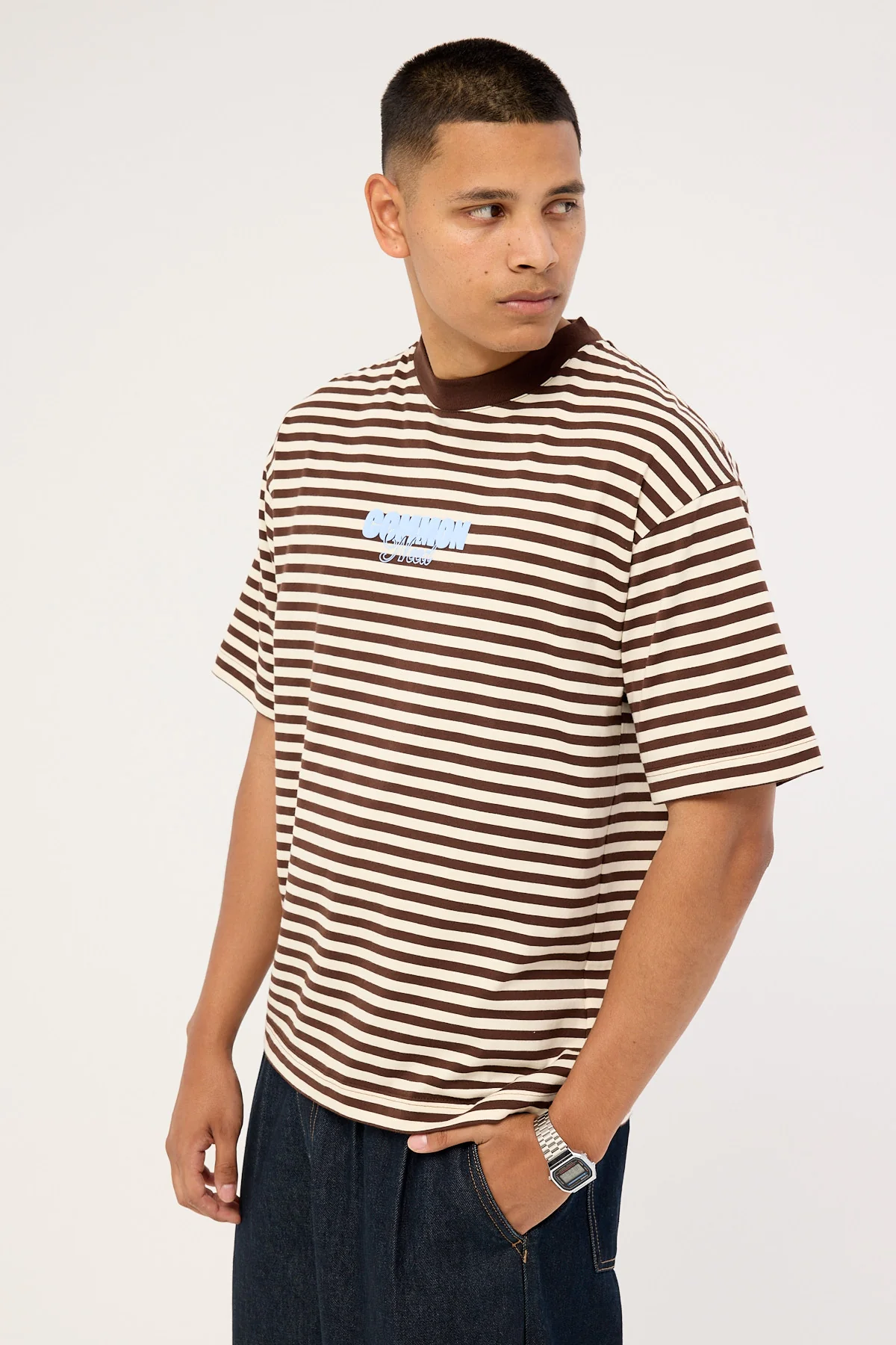Common Need Motion Easy Tee Brown Stripe - Image 5