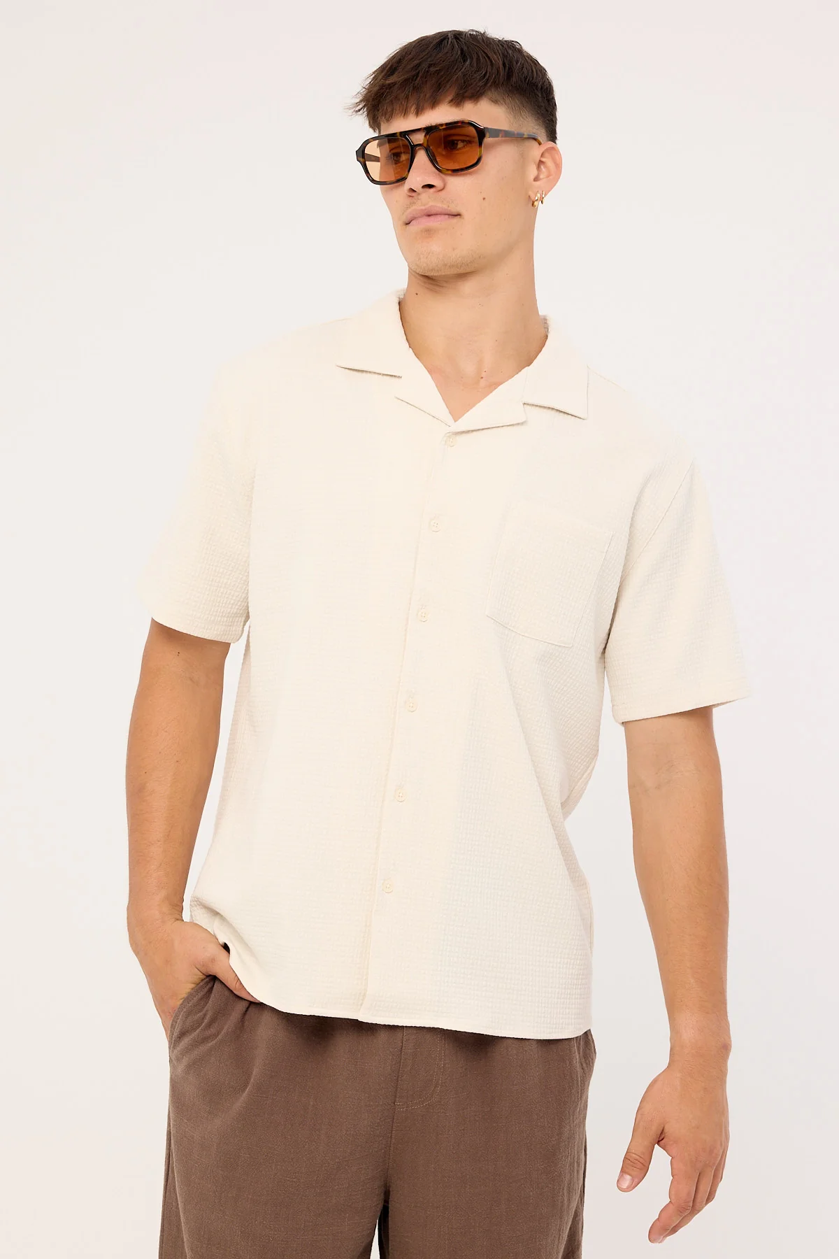 Common Need Mykonos Waffle Resort Shirt Cream - Image 3