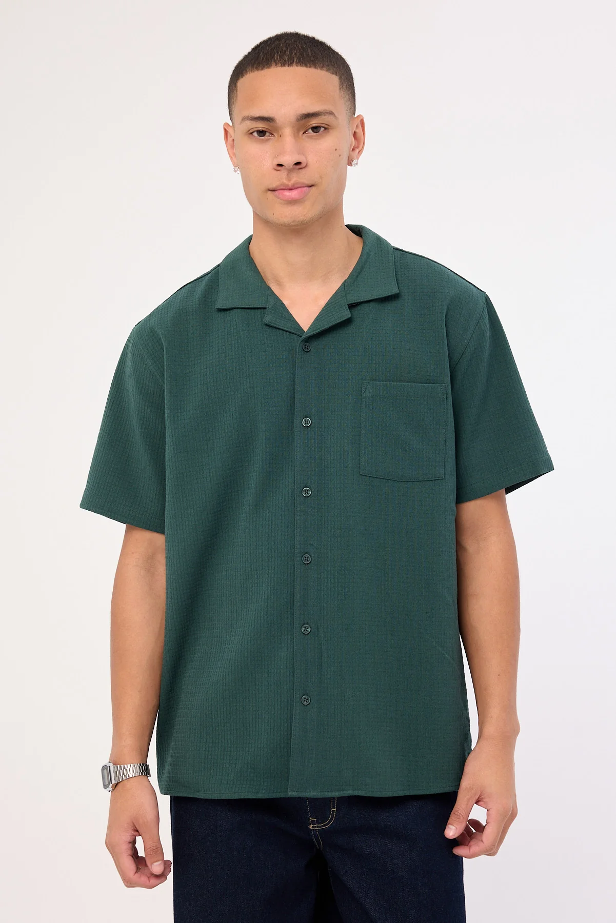 Common Need Mykonos Waffle Resort Shirt Dark Green - Image 3