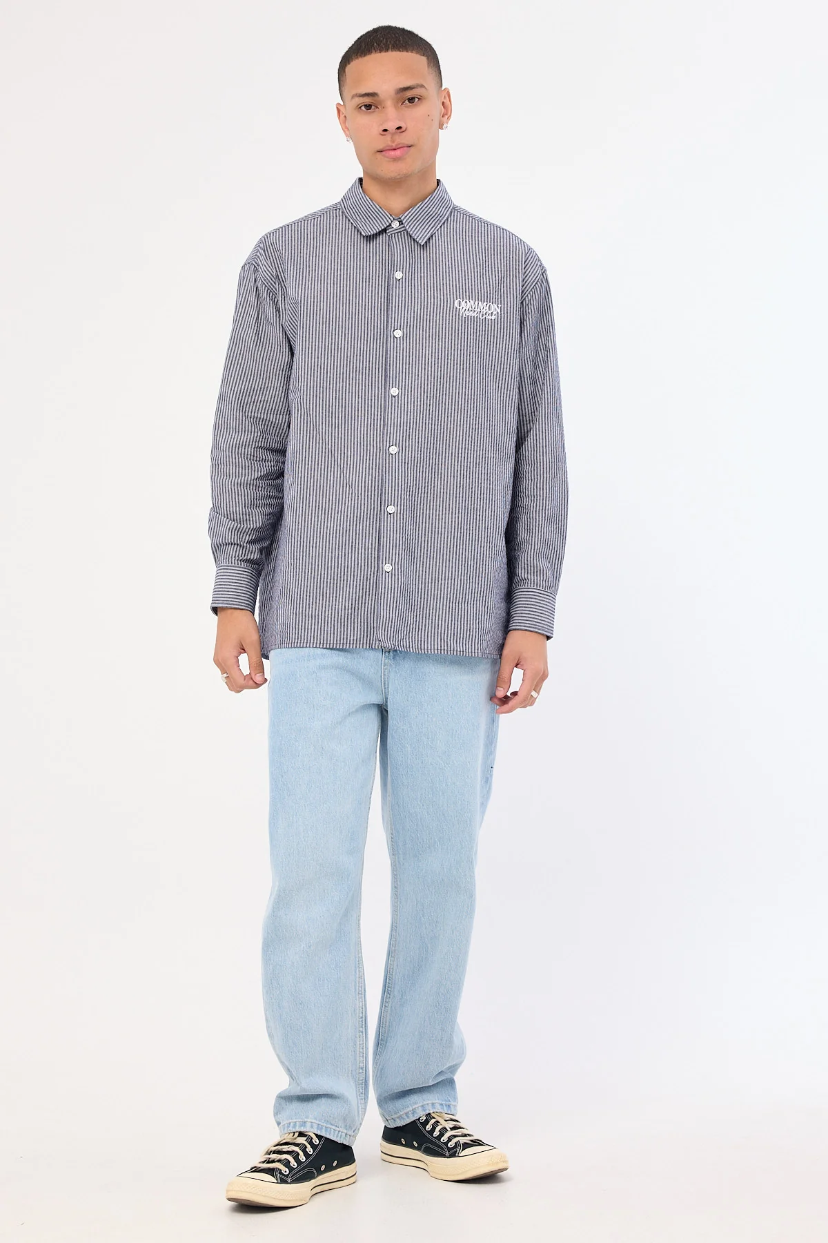 Common Need Myles Long Sleeve Shirt Navy Stripe