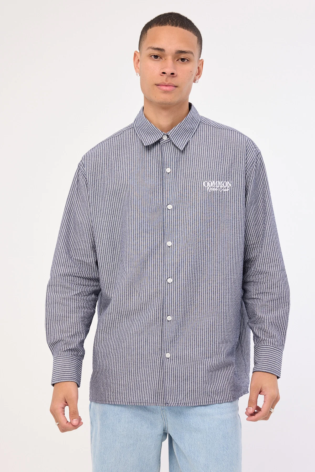 Common Need Myles Long Sleeve Shirt Navy Stripe - Image 2