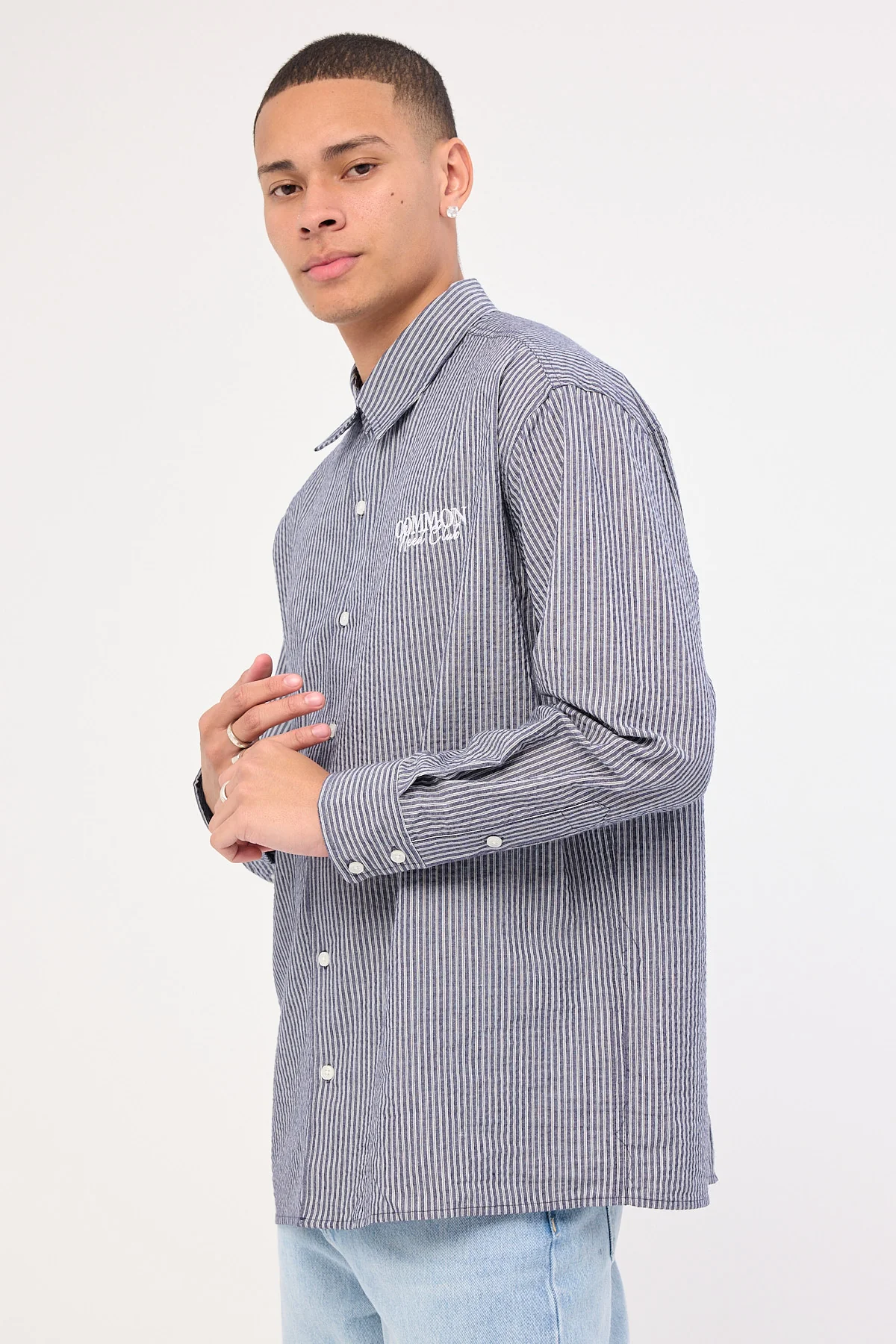 Common Need Myles Long Sleeve Shirt Navy Stripe - Image 3